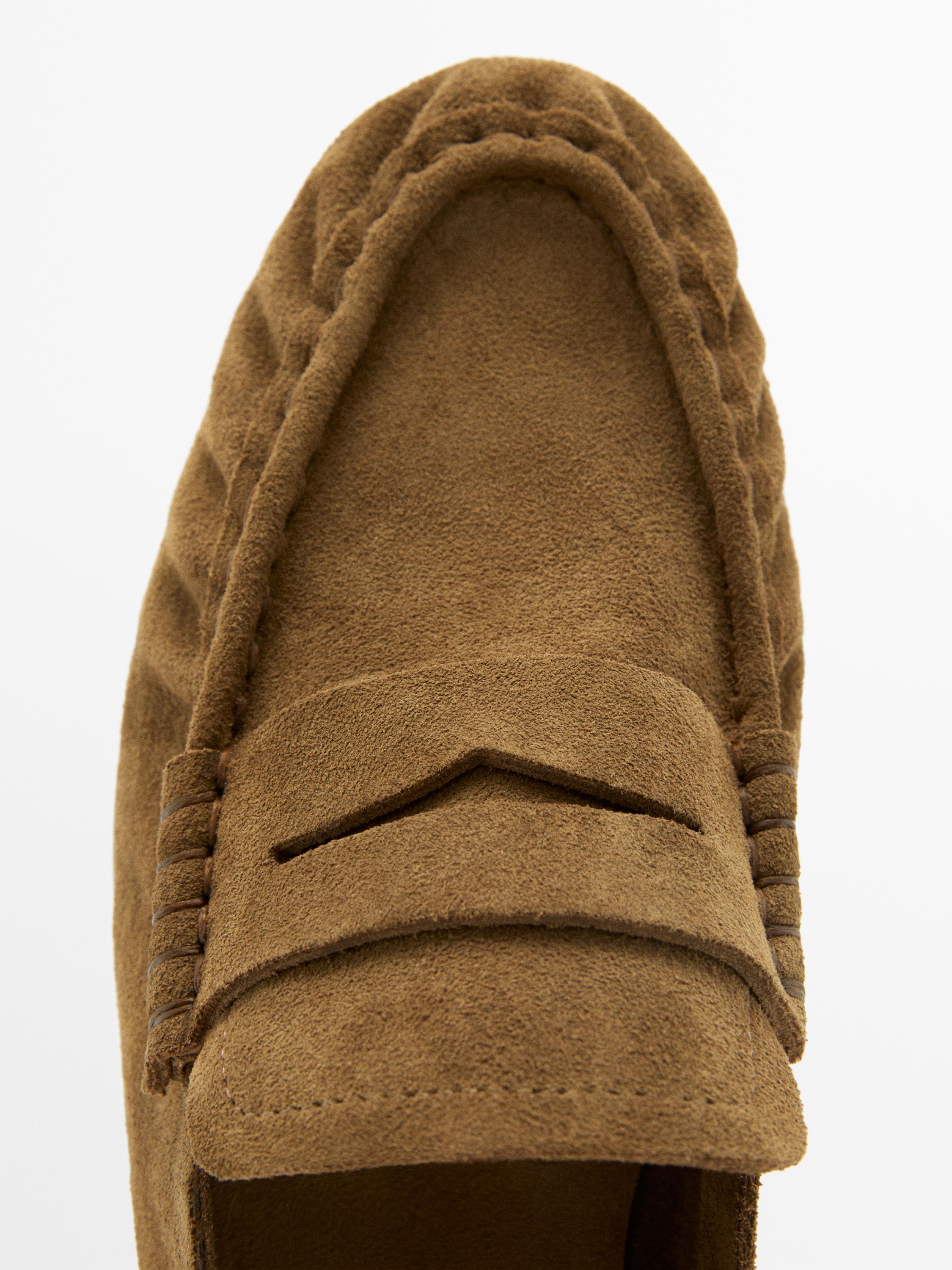 Soft split leather loafers — CAMEL