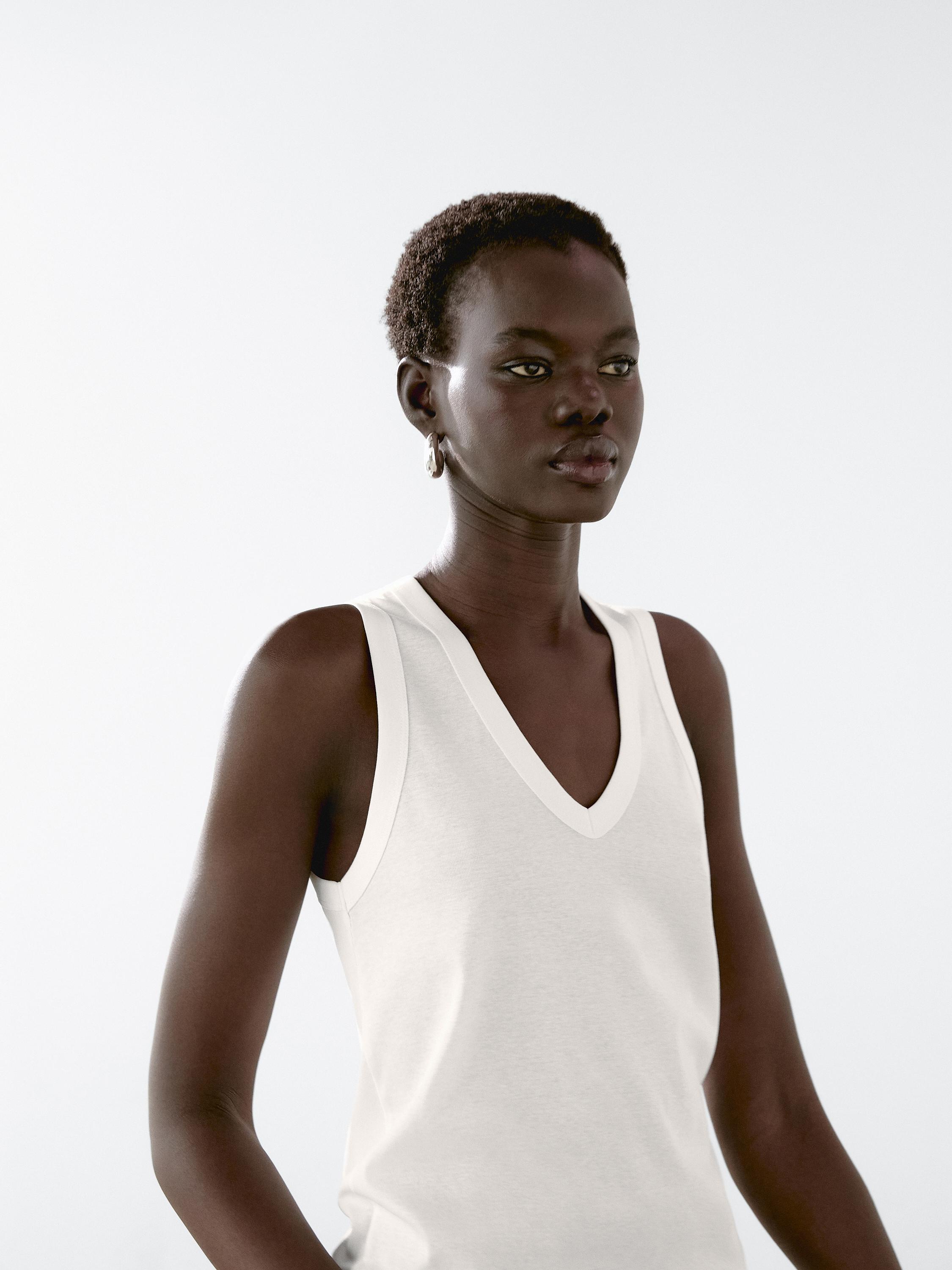 Mercerised cotton V-neck T-shirt