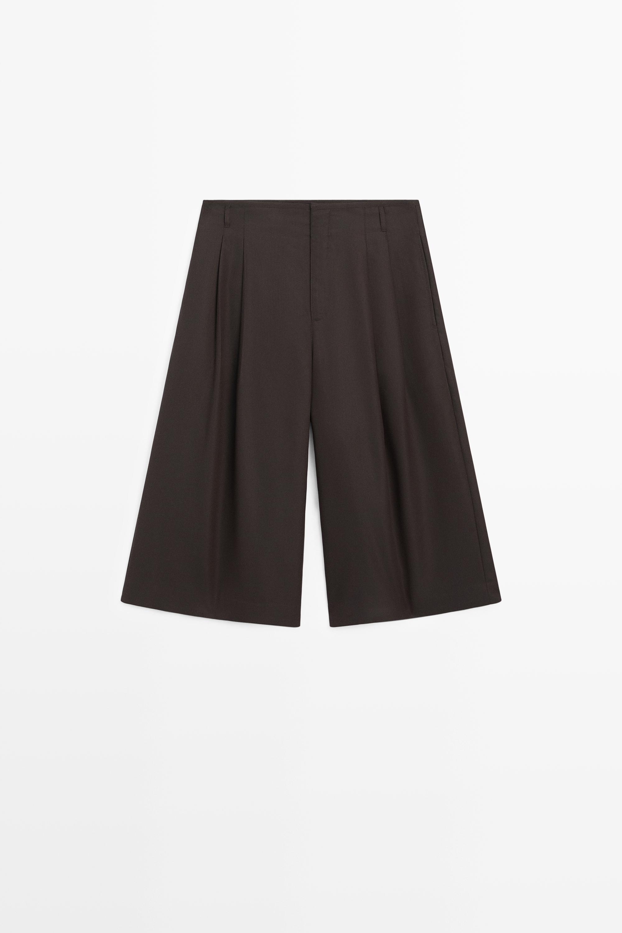 Long Bermuda shorts with striped detail — Chocolate