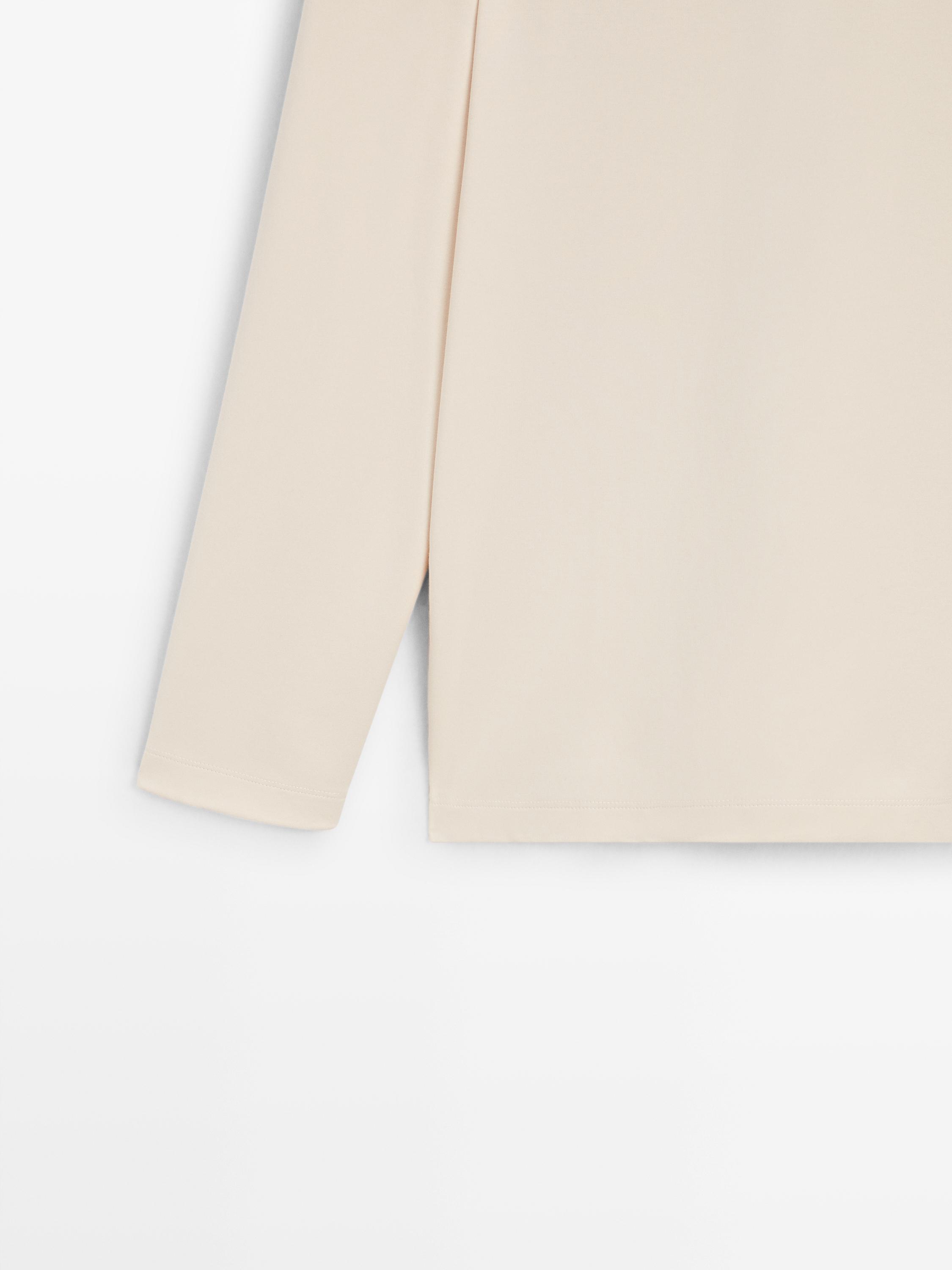 Long sleeve polo shirt with ribbed detail — CREAM