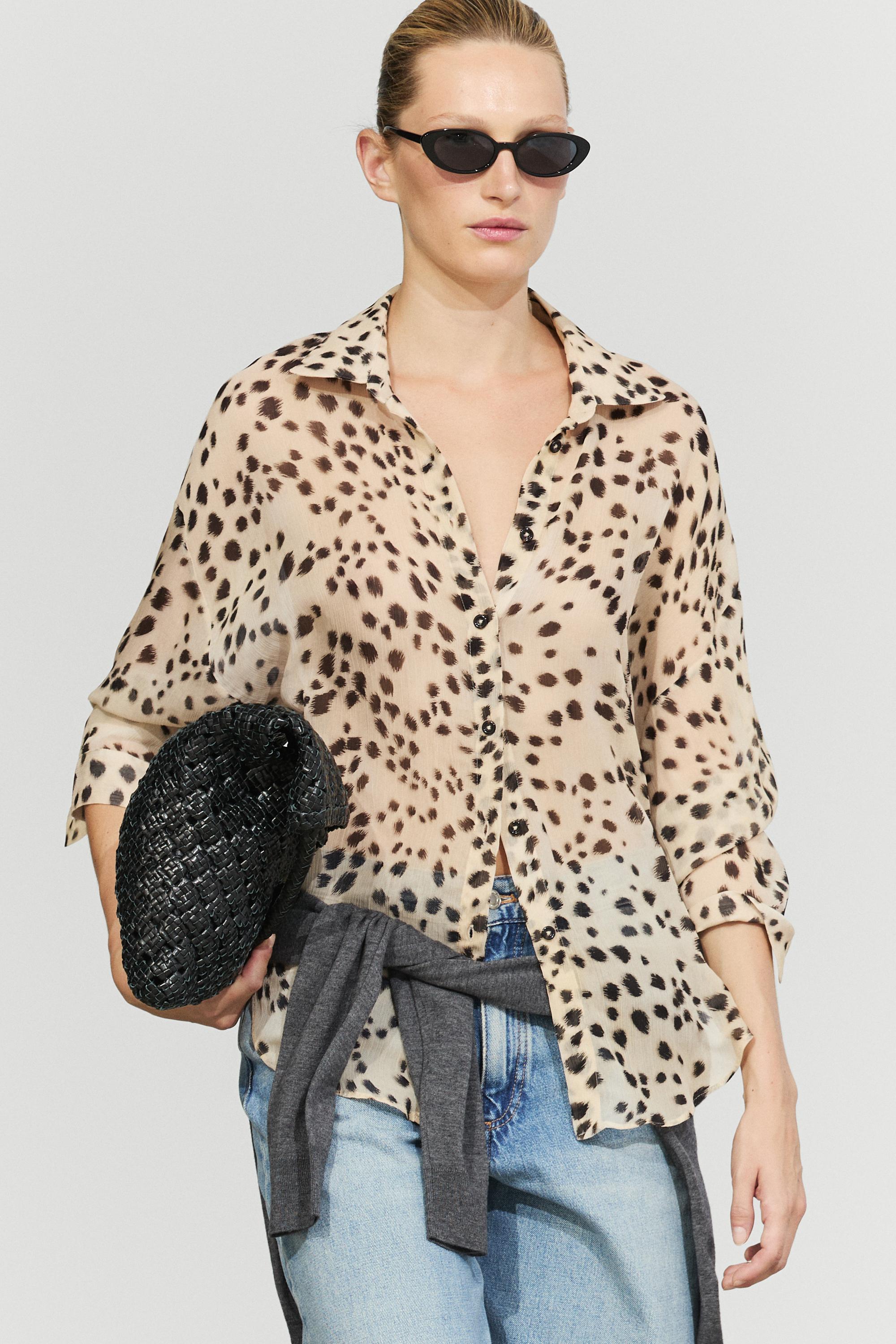 Animal print flowing shirt — SAND BROWN