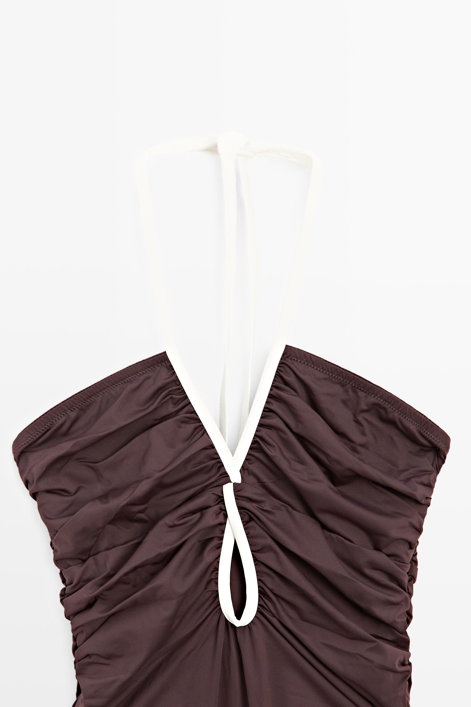 Swimsuit with contrast gathered detail — BROWN