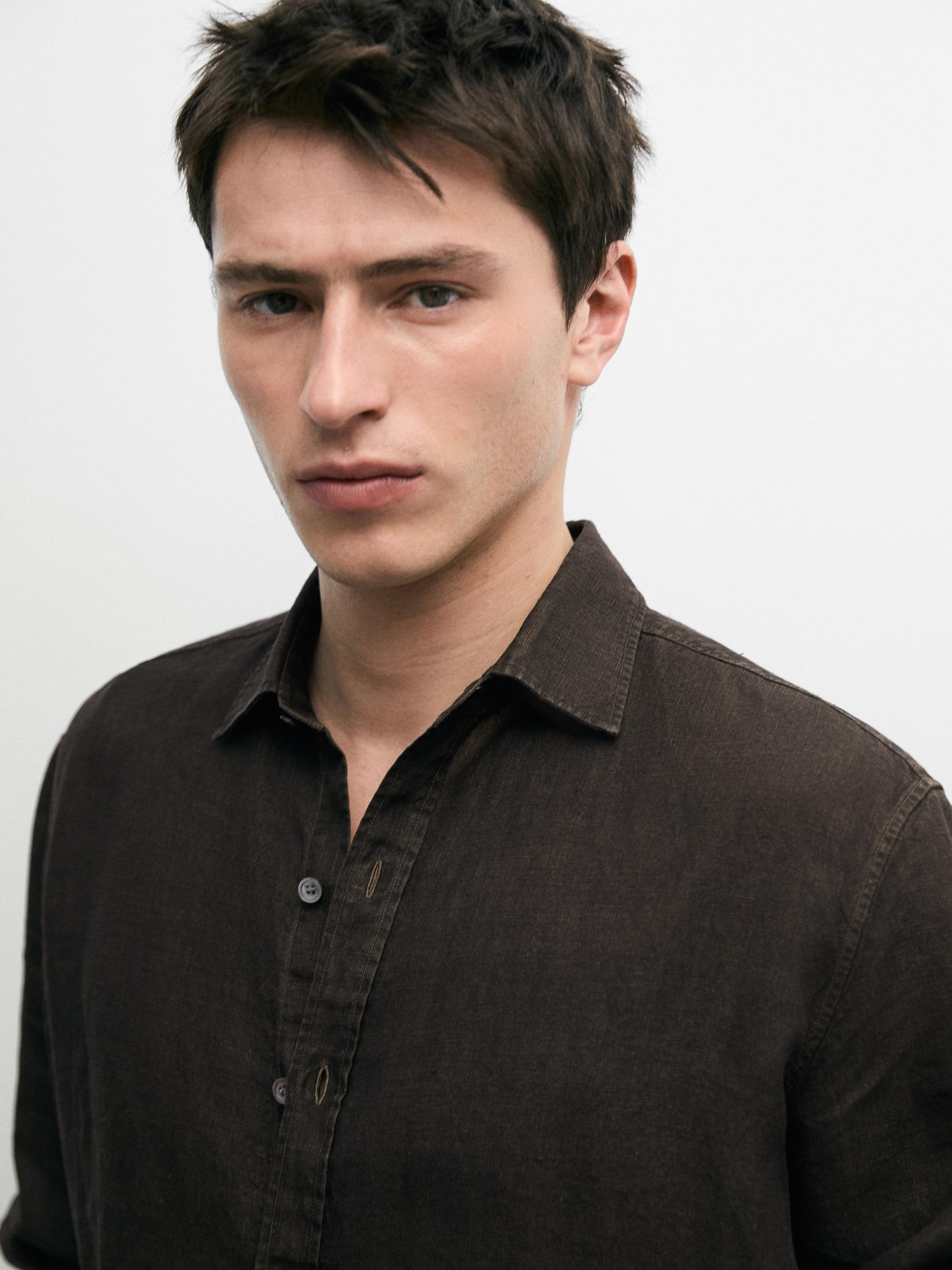 100% linen regular fit shirt — Khaki