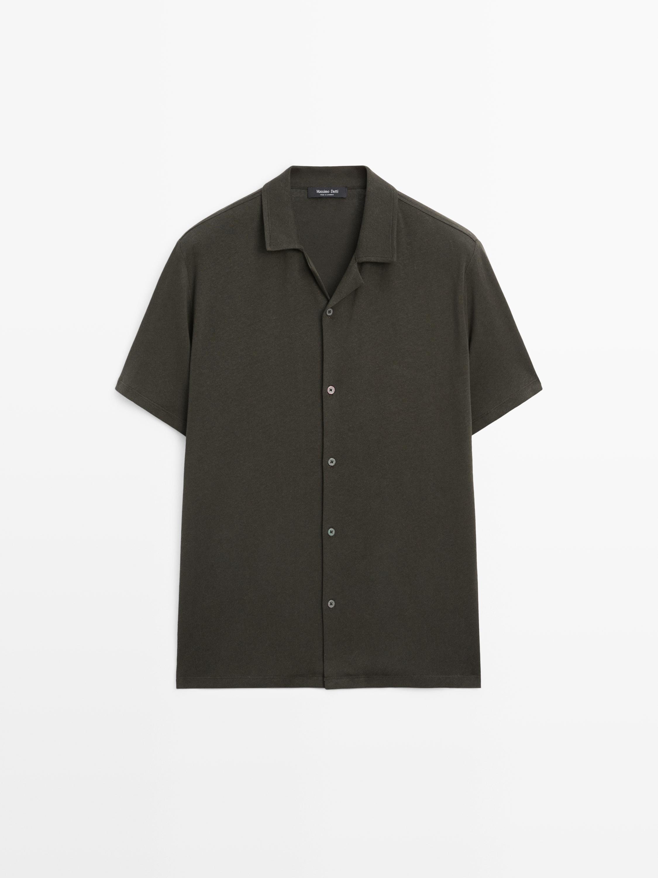 Camicia a maniche corte in lino e cotone