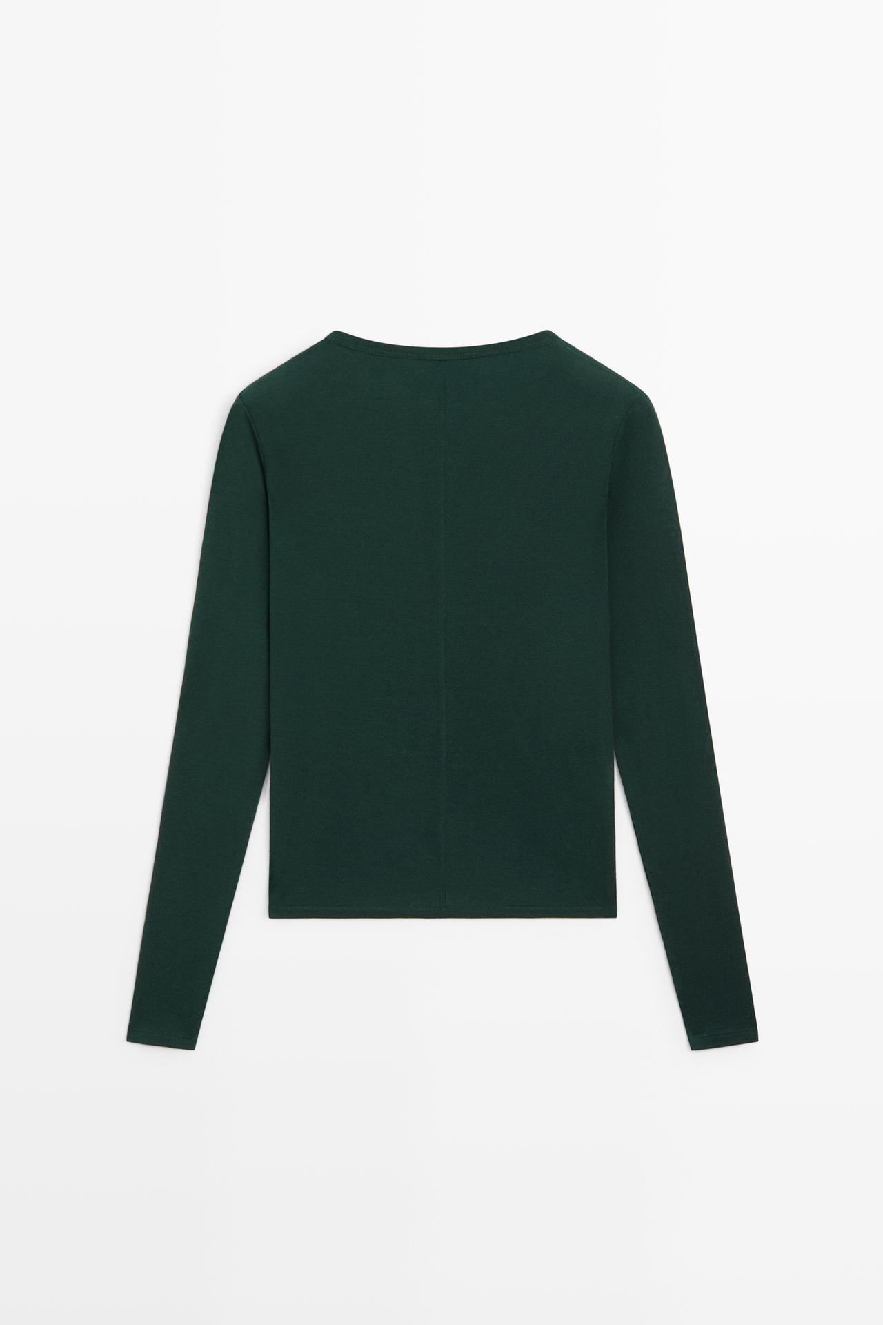 Long sleeve wool-blend T-shirt — BOTTLE GREEN