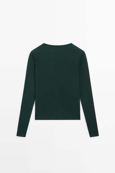Long sleeve wool-blend T-shirt — BOTTLE GREEN 6