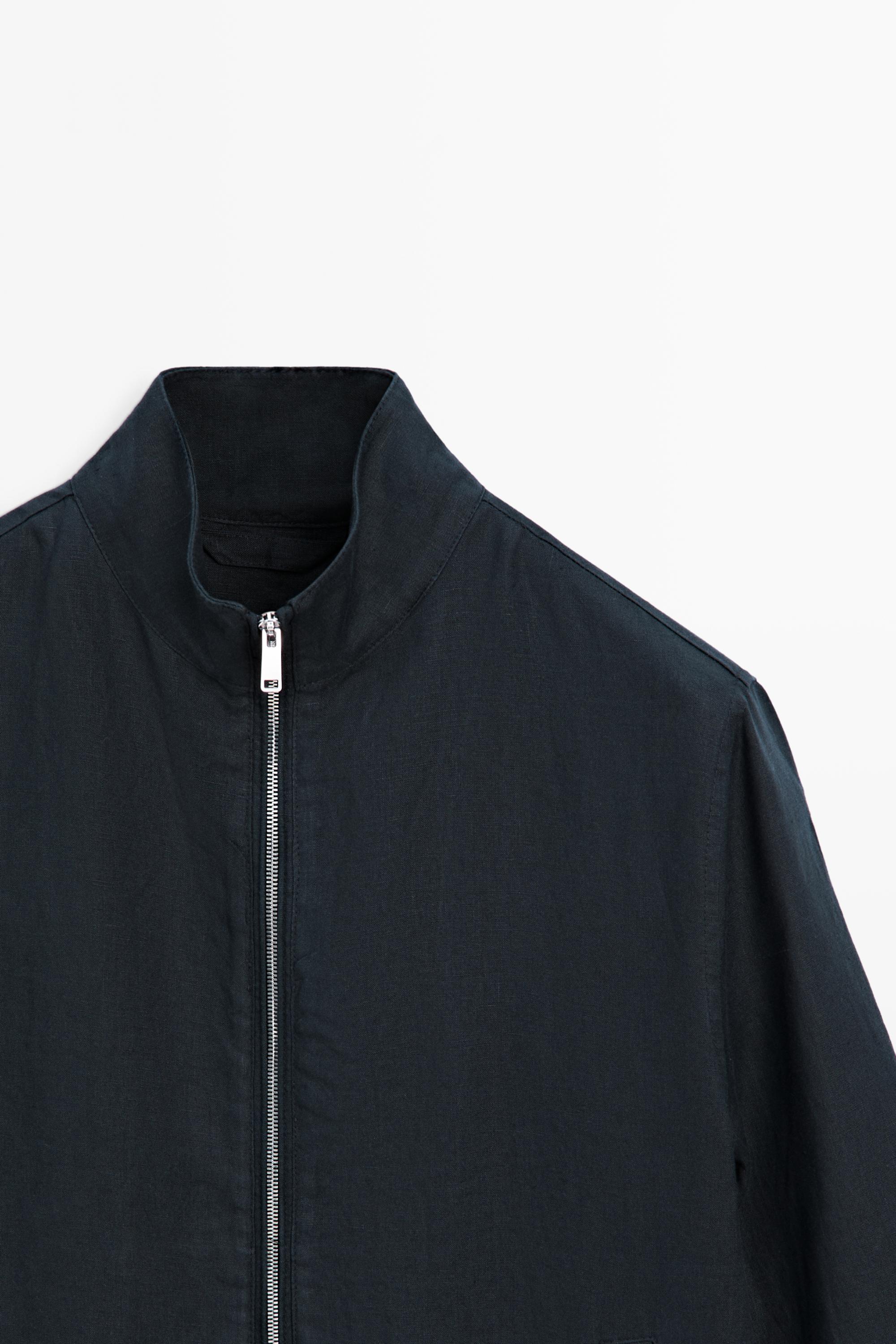 Linen bomber jacket — NAVY BLUE