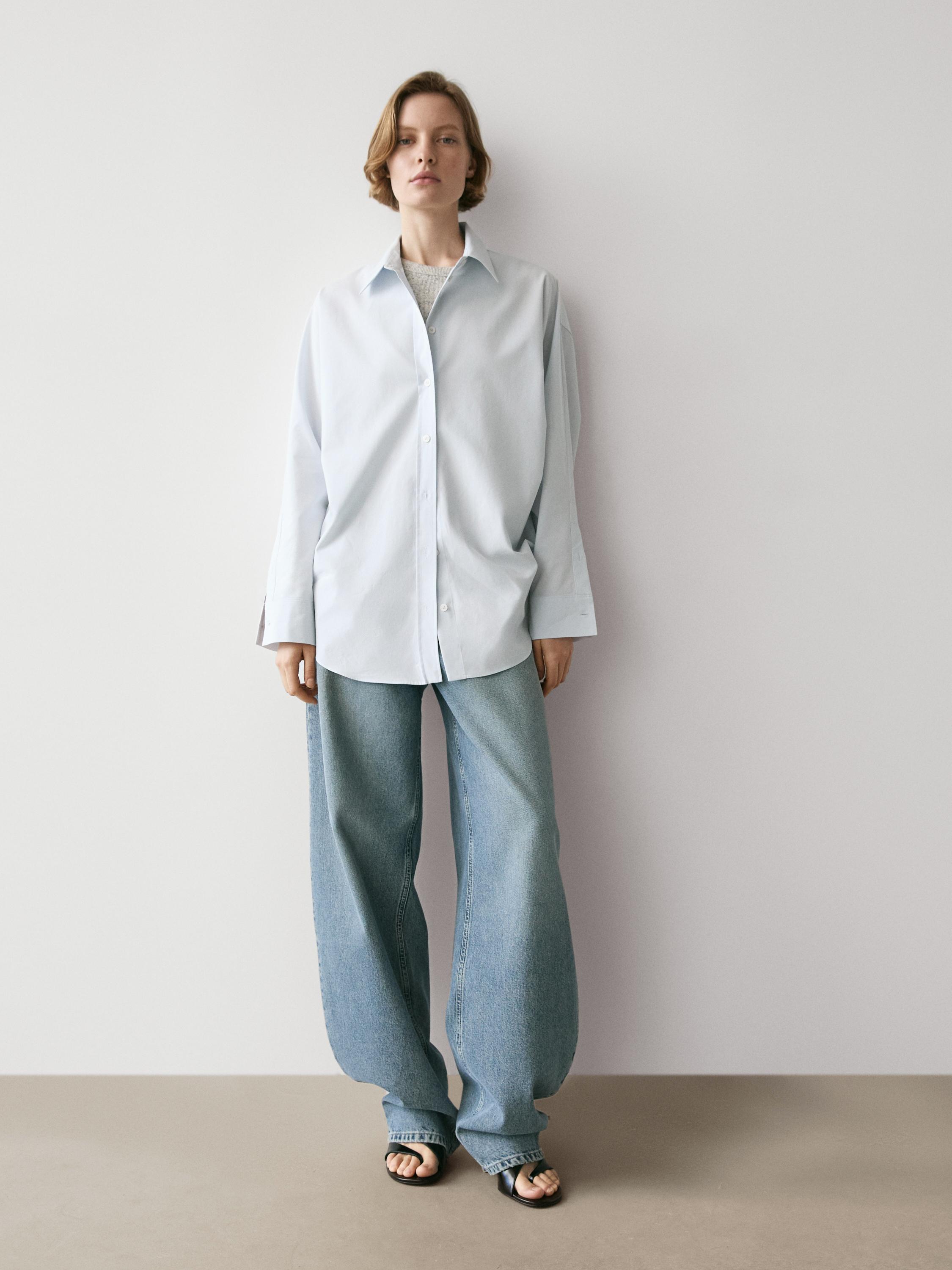 Poplin and cotton blend shirt — SKY BLUE