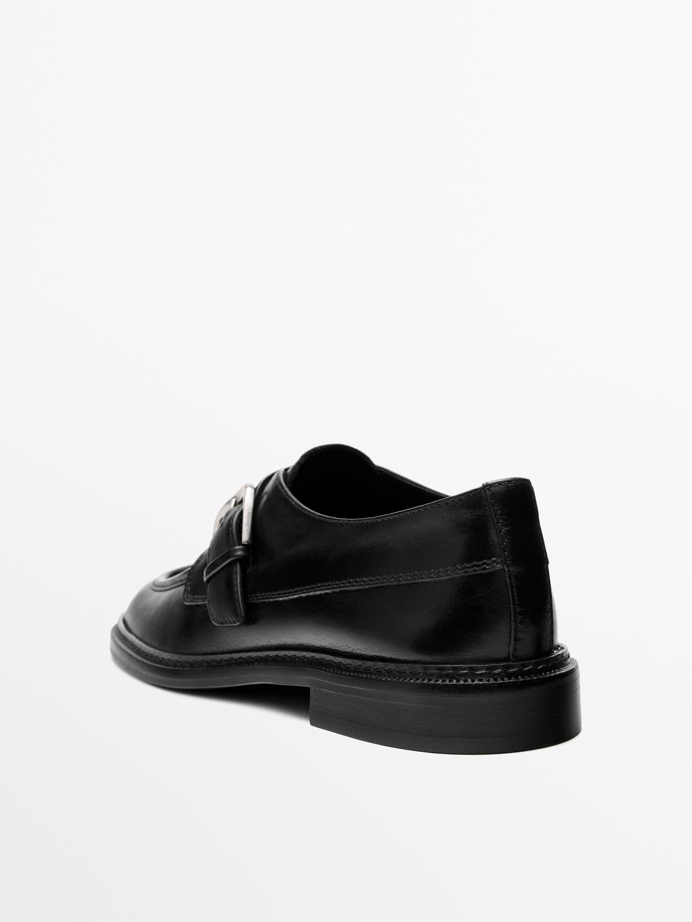 Leather derby shoes with buckle — BLACK