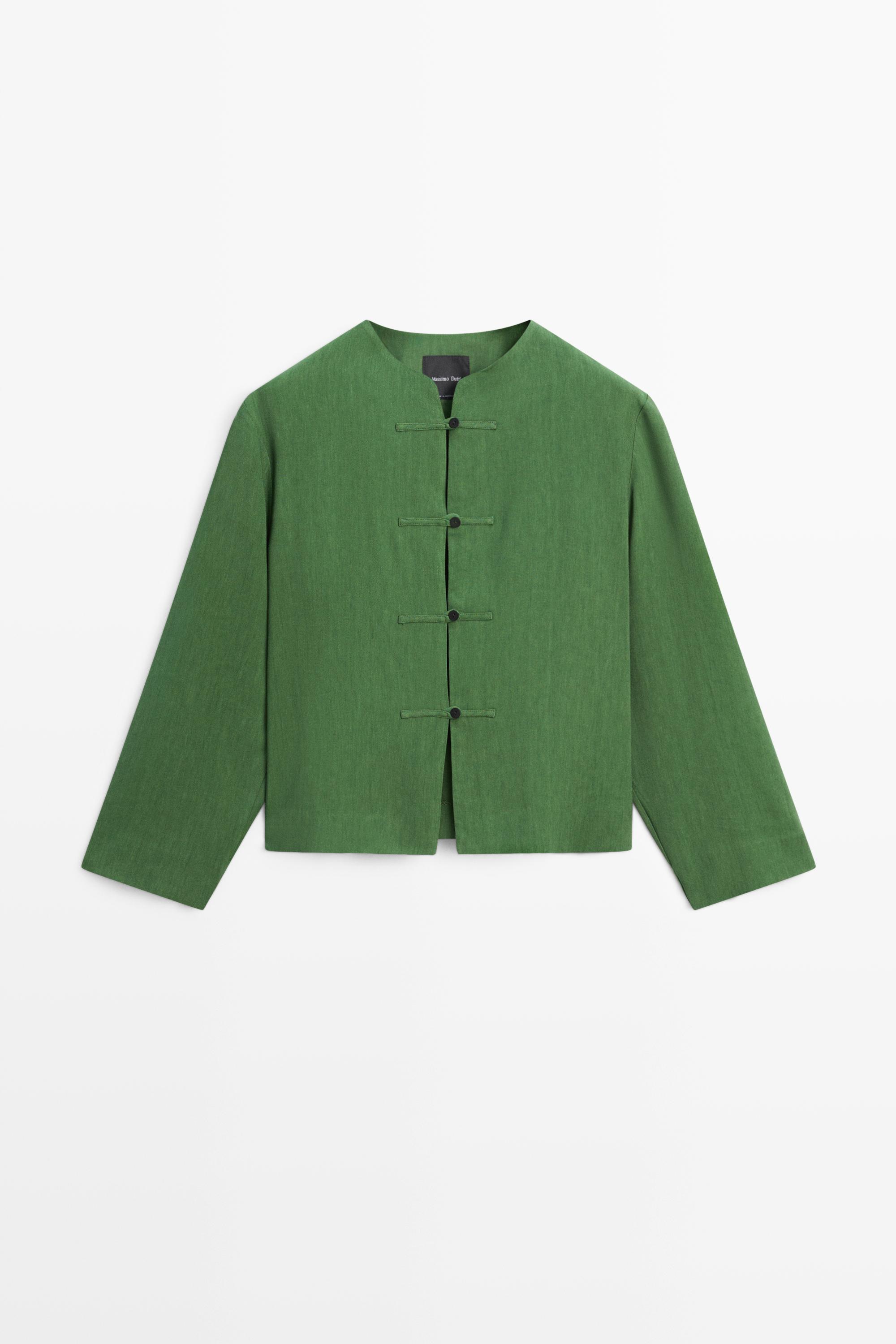 Total look flowing overshirt with button details — BLUISH GREEN