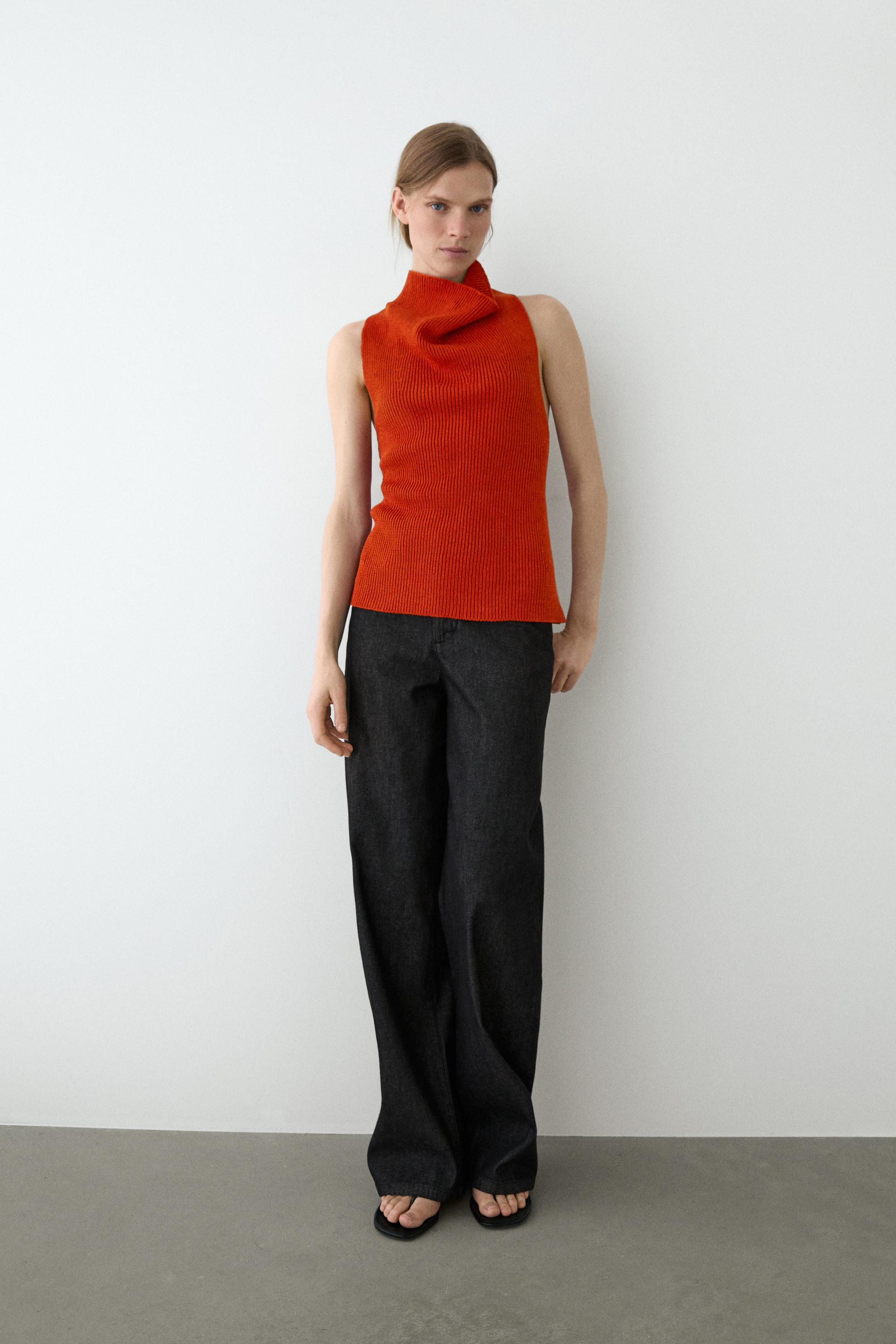 Cotton top with cowl neckline — BURNT ORANGE