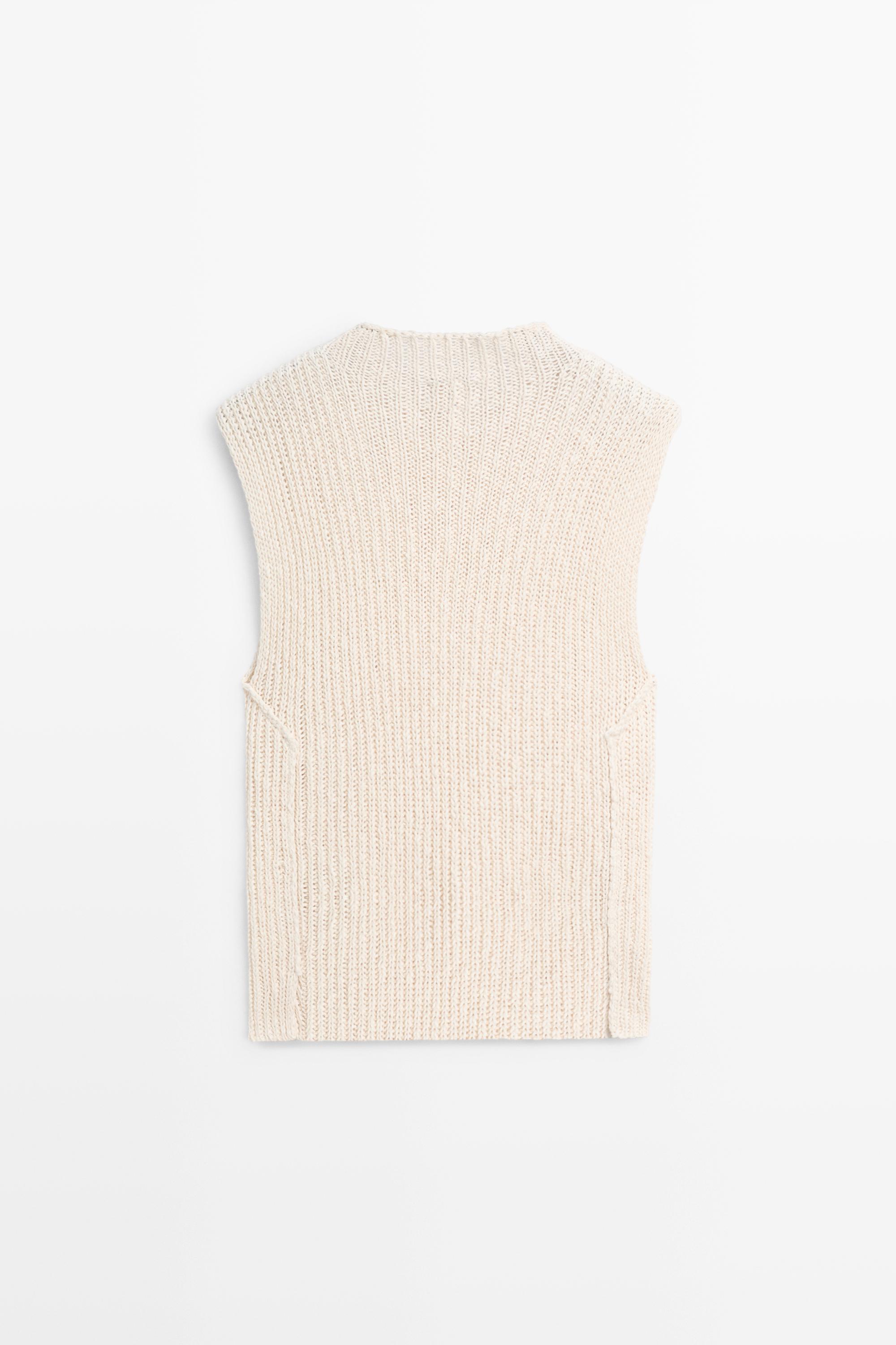 Linen blend openwork mock turtleneck top - LIMITED EDITION — CREAM