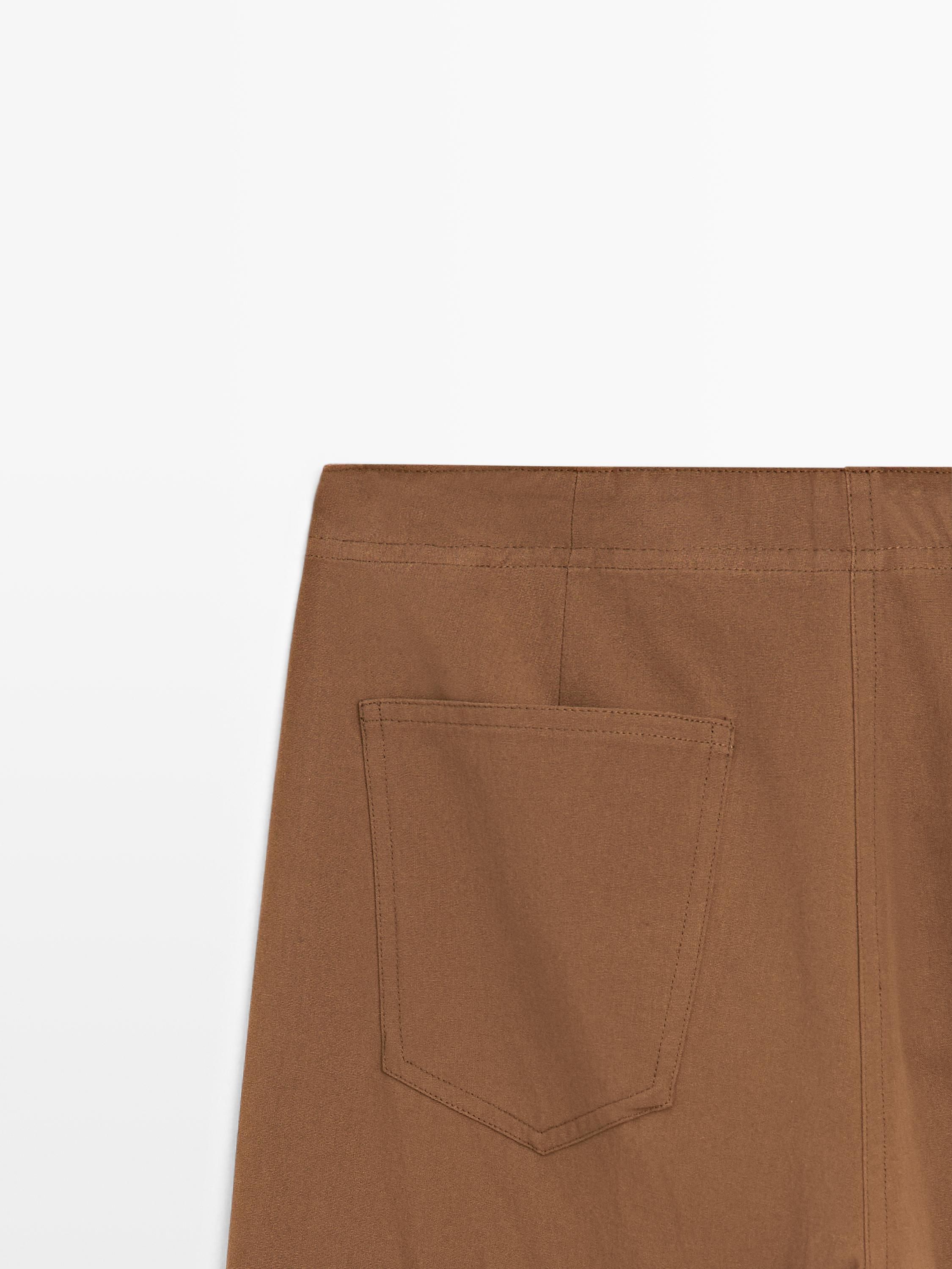 Cotton blend flared pants — Tobacco brown