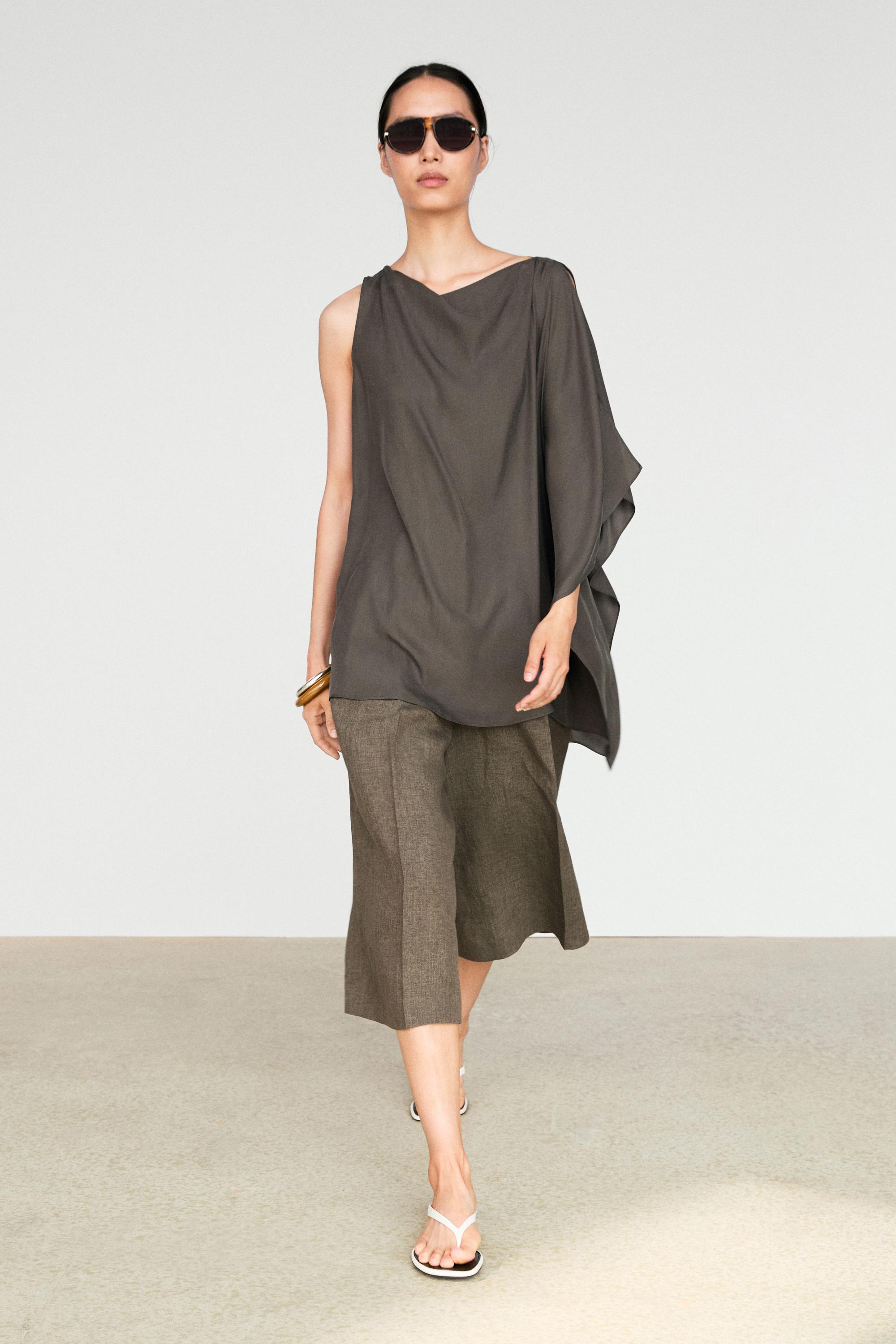 Asymmetric flowing cape top — MOLE BROWN