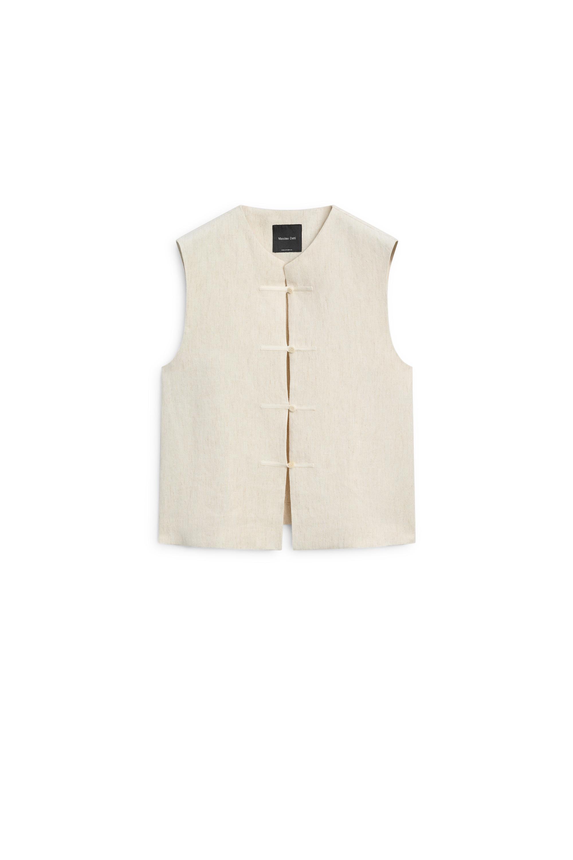 Linen blend button-detail vest — SAND