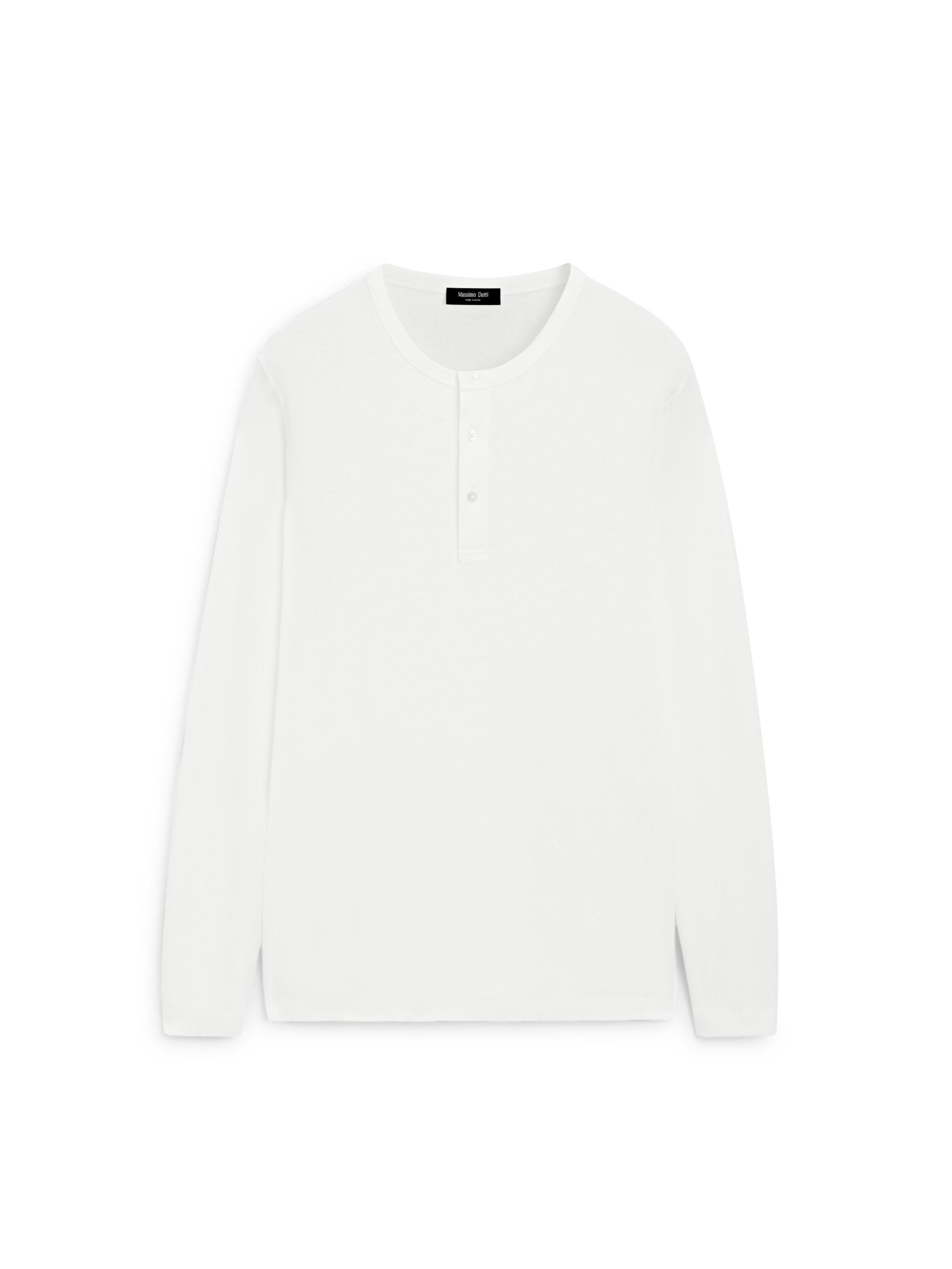 Long sleeve henley neck T-shirt — WHITE