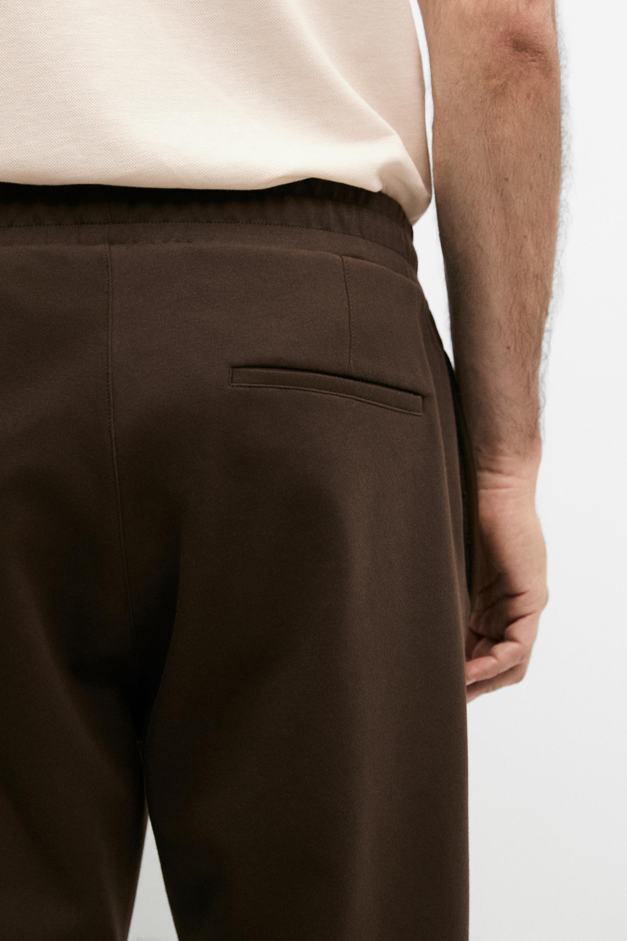 Total look cotton blend jogger fit trousers — BROWN