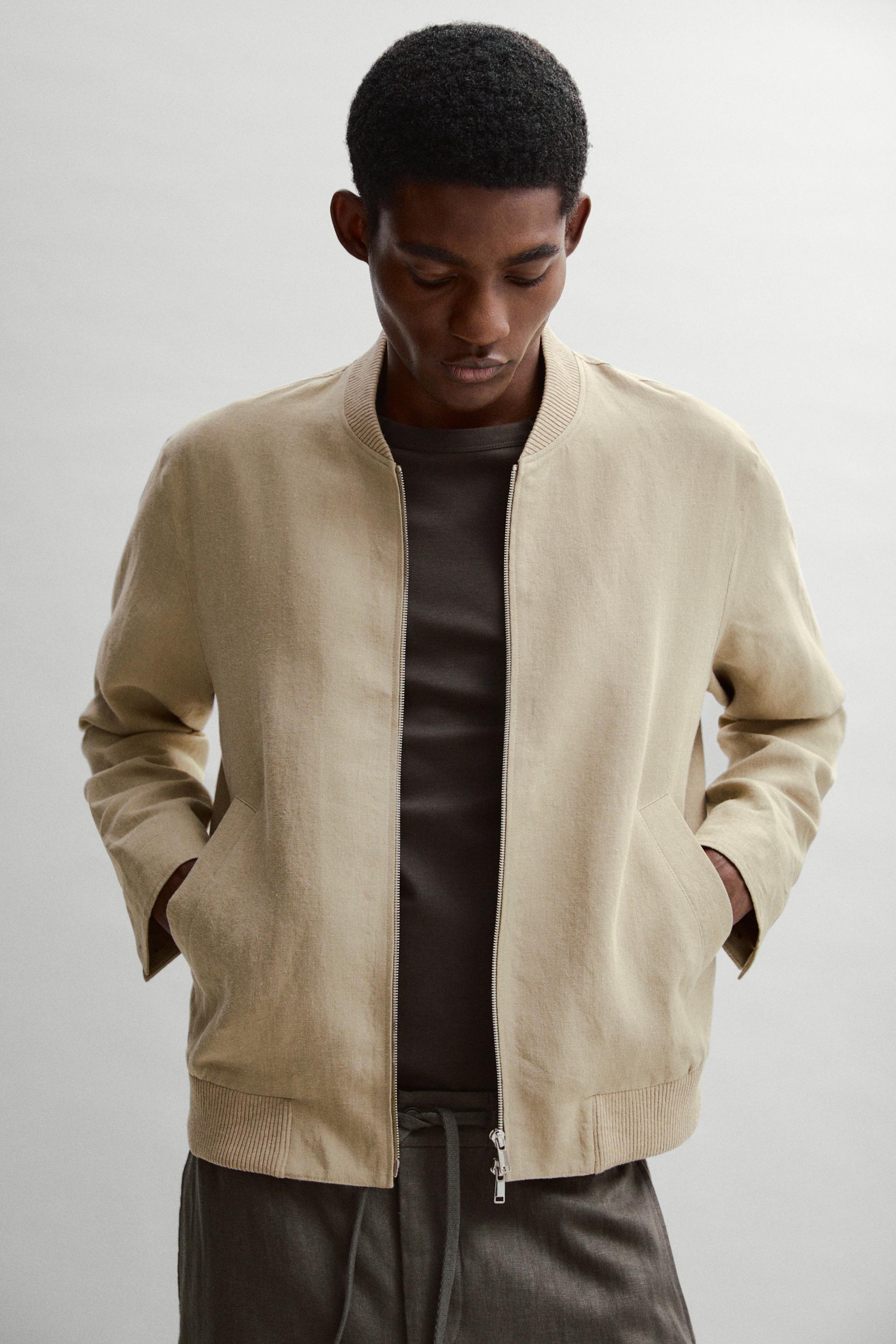 Linen bomber jacket — BEIGE