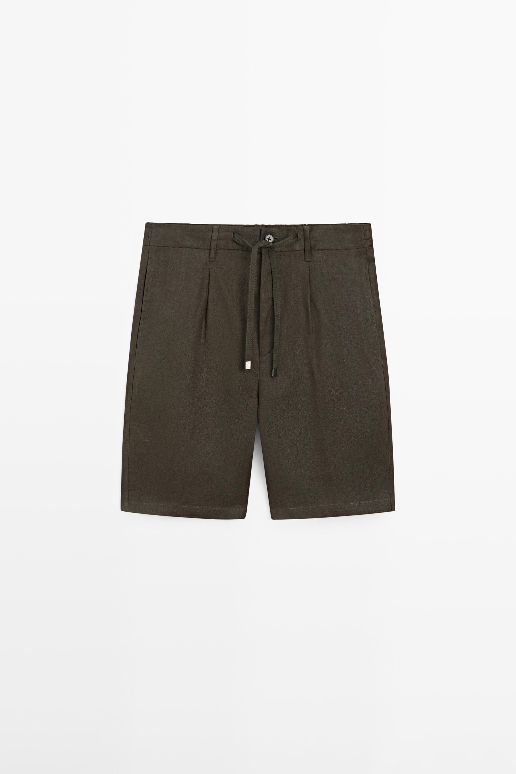 Linen co-ord elastic waist Bermuda shorts — DARK GREEN
