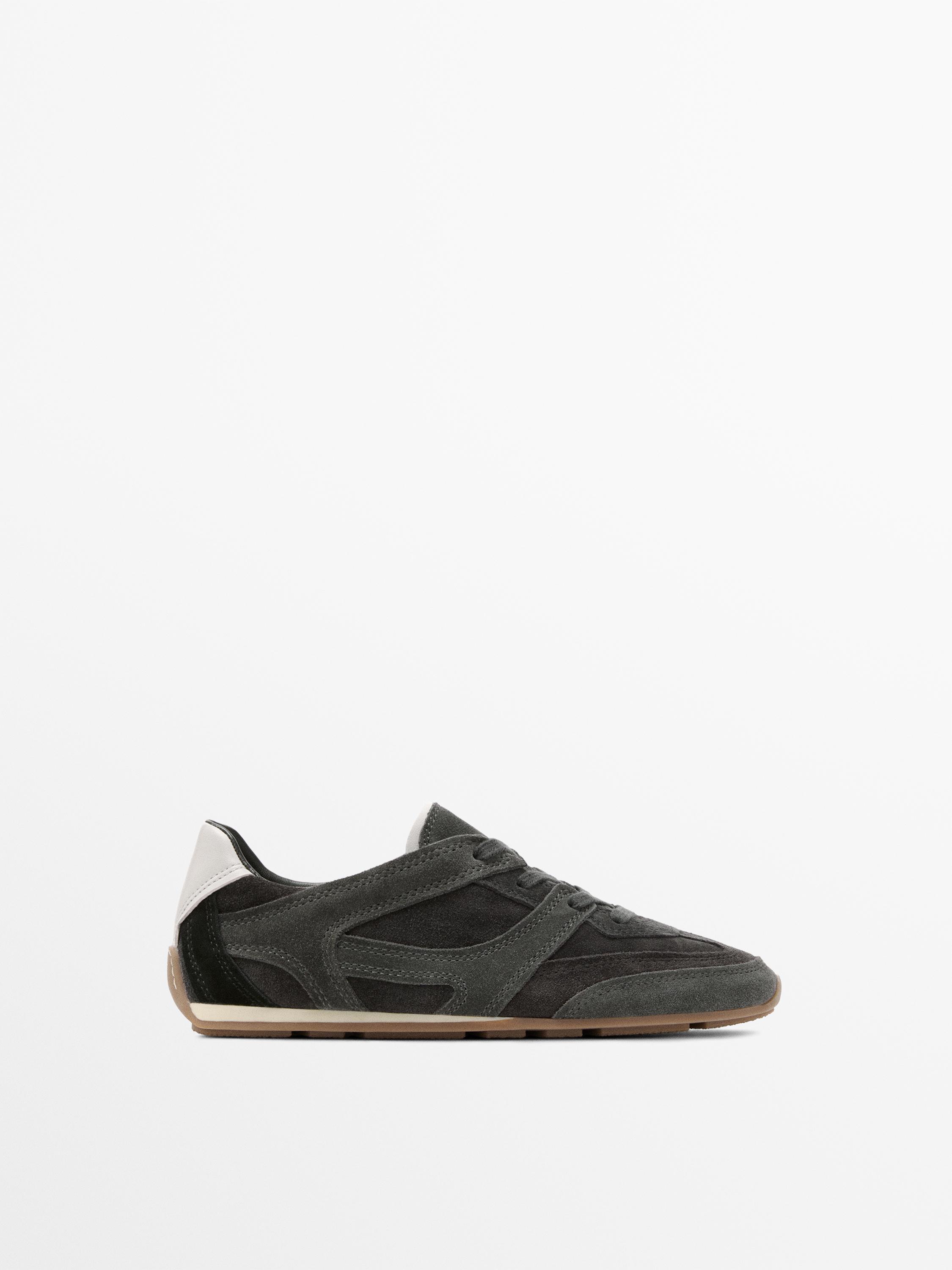 Contrast leather trainers — GREY