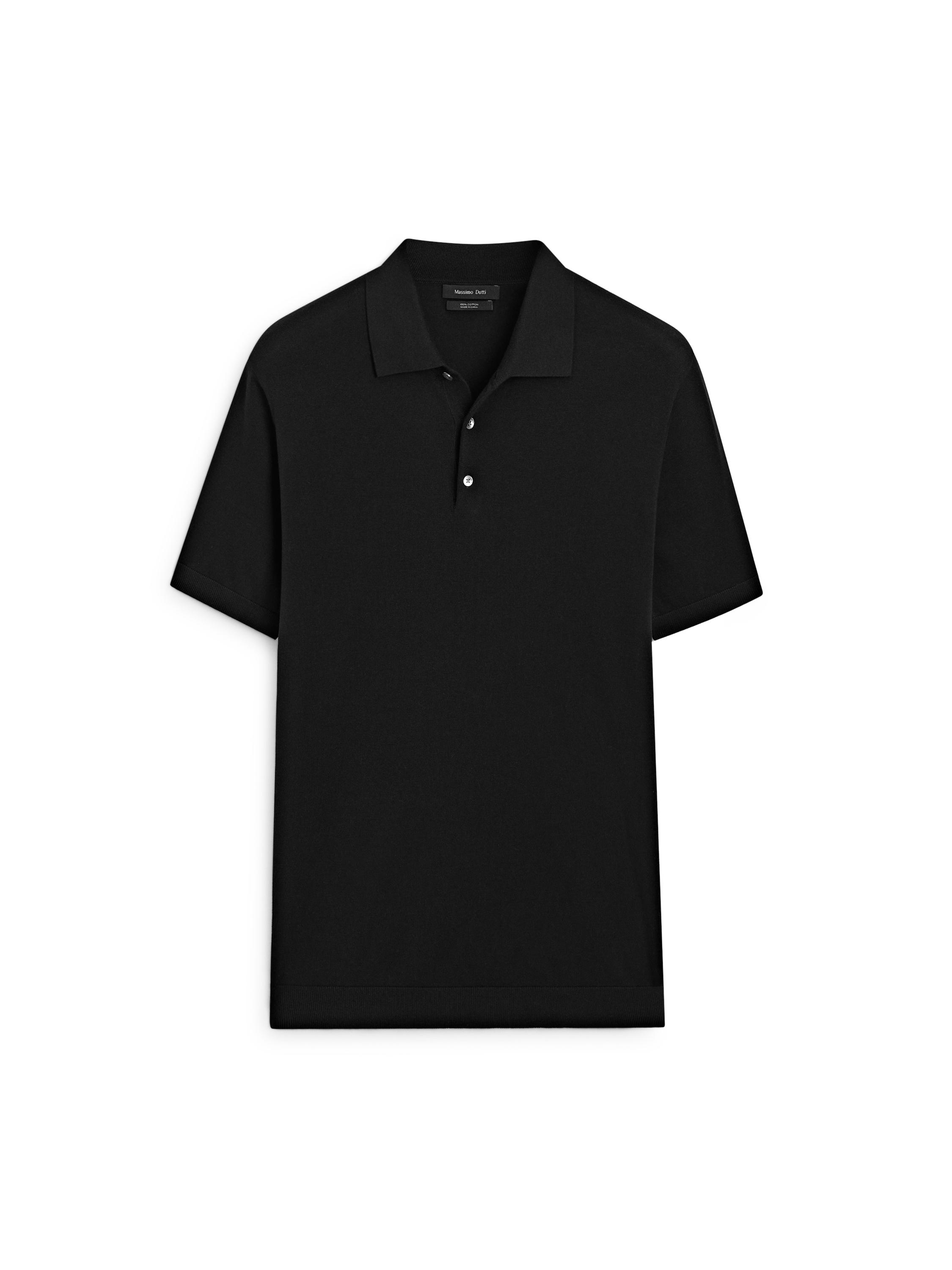 100% cotton knit polo shirt — BLACK