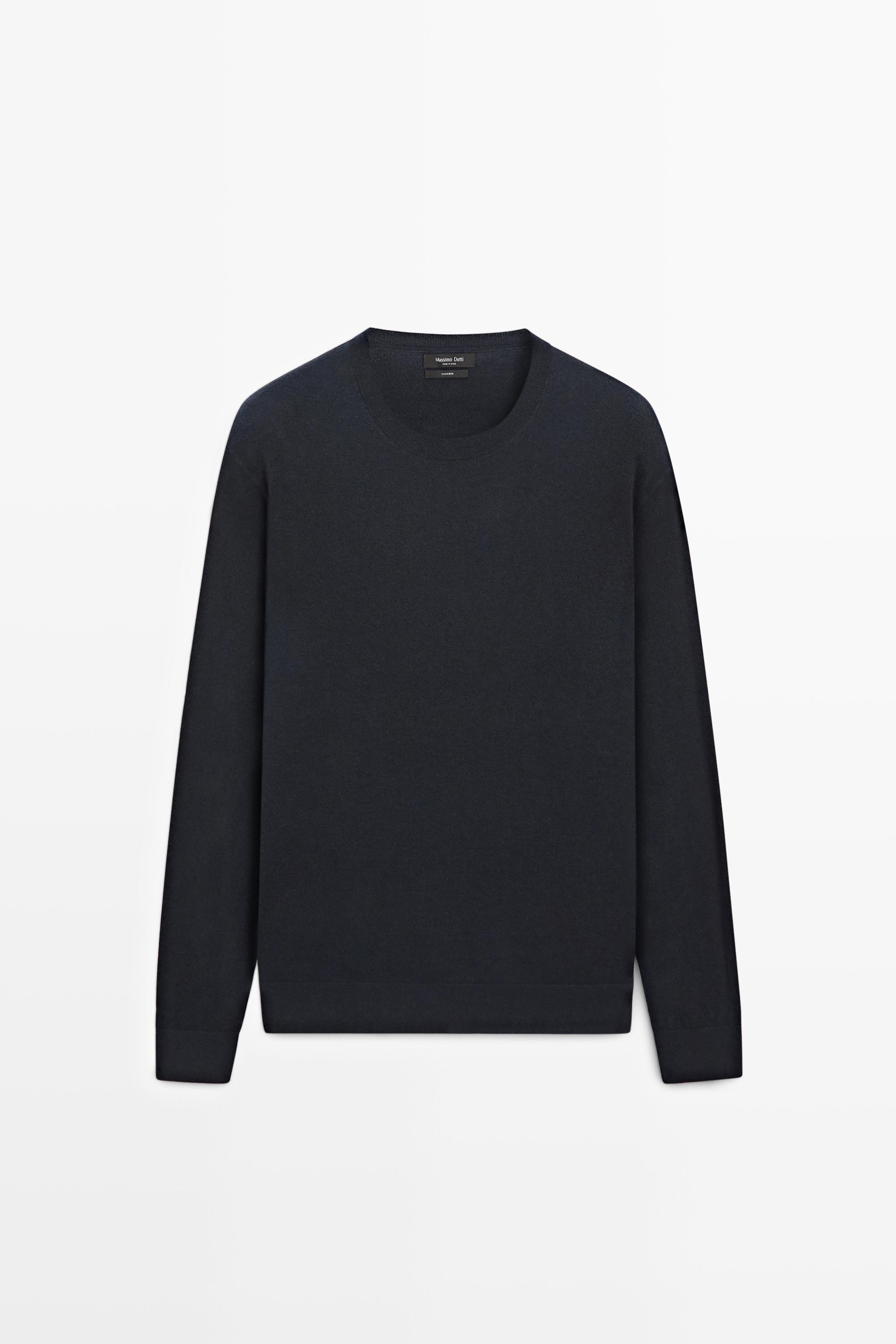 Knit 100% cashmere round neck sweater — NAVY BLUE