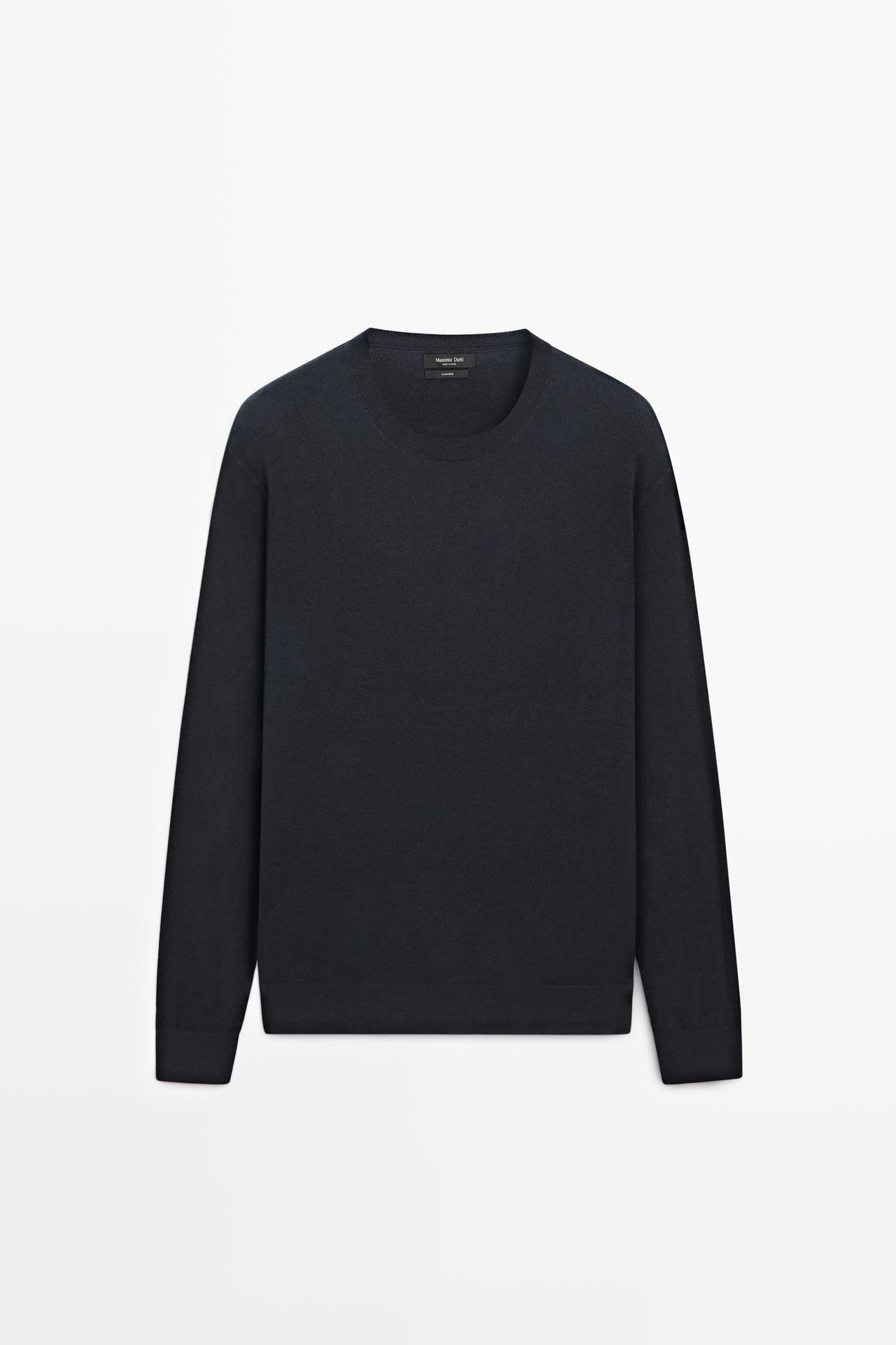Knit 100% cashmere round neck sweater — NAVY BLUE