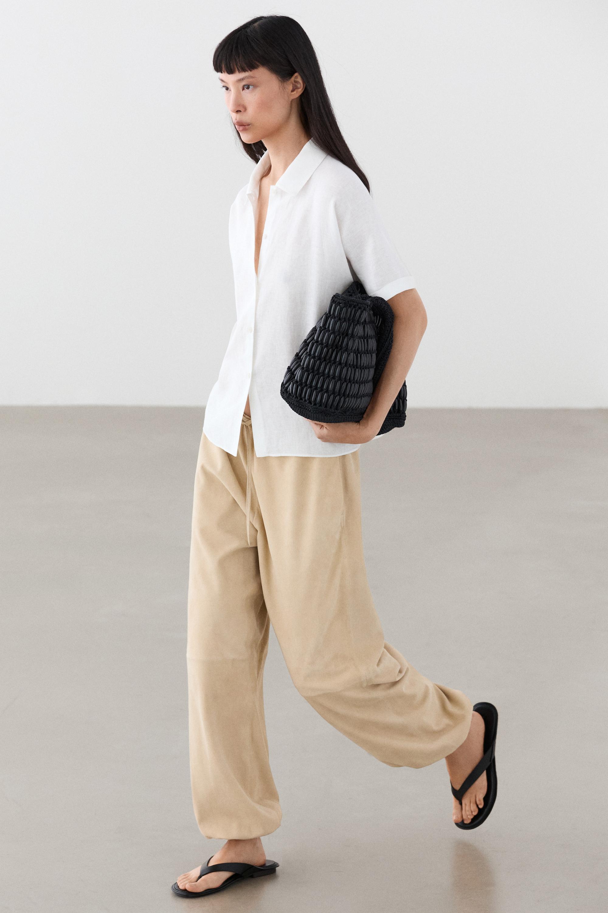 100% linen short sleeve shirt — WHITE