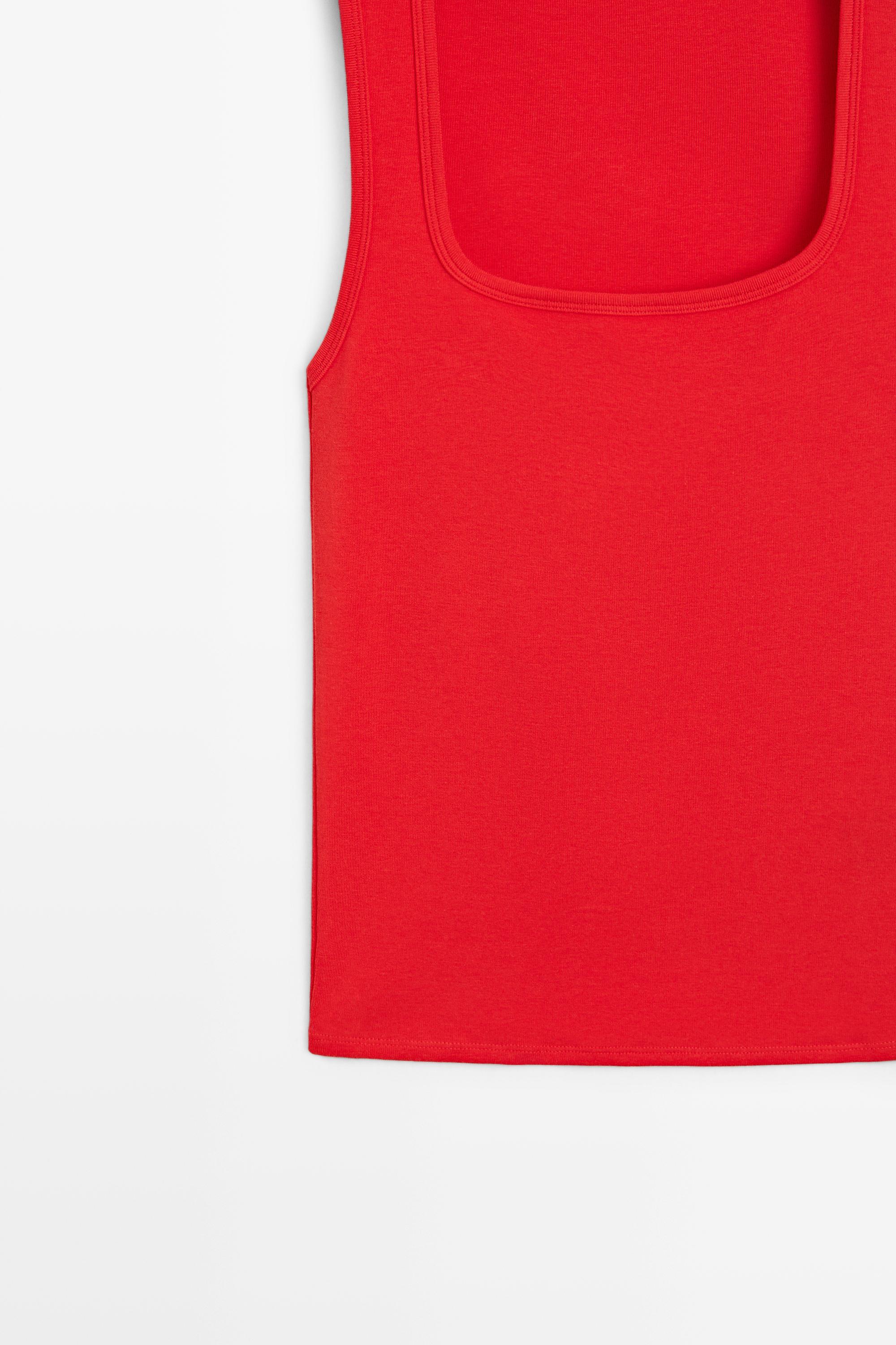 Cotton blend square neck top — RED