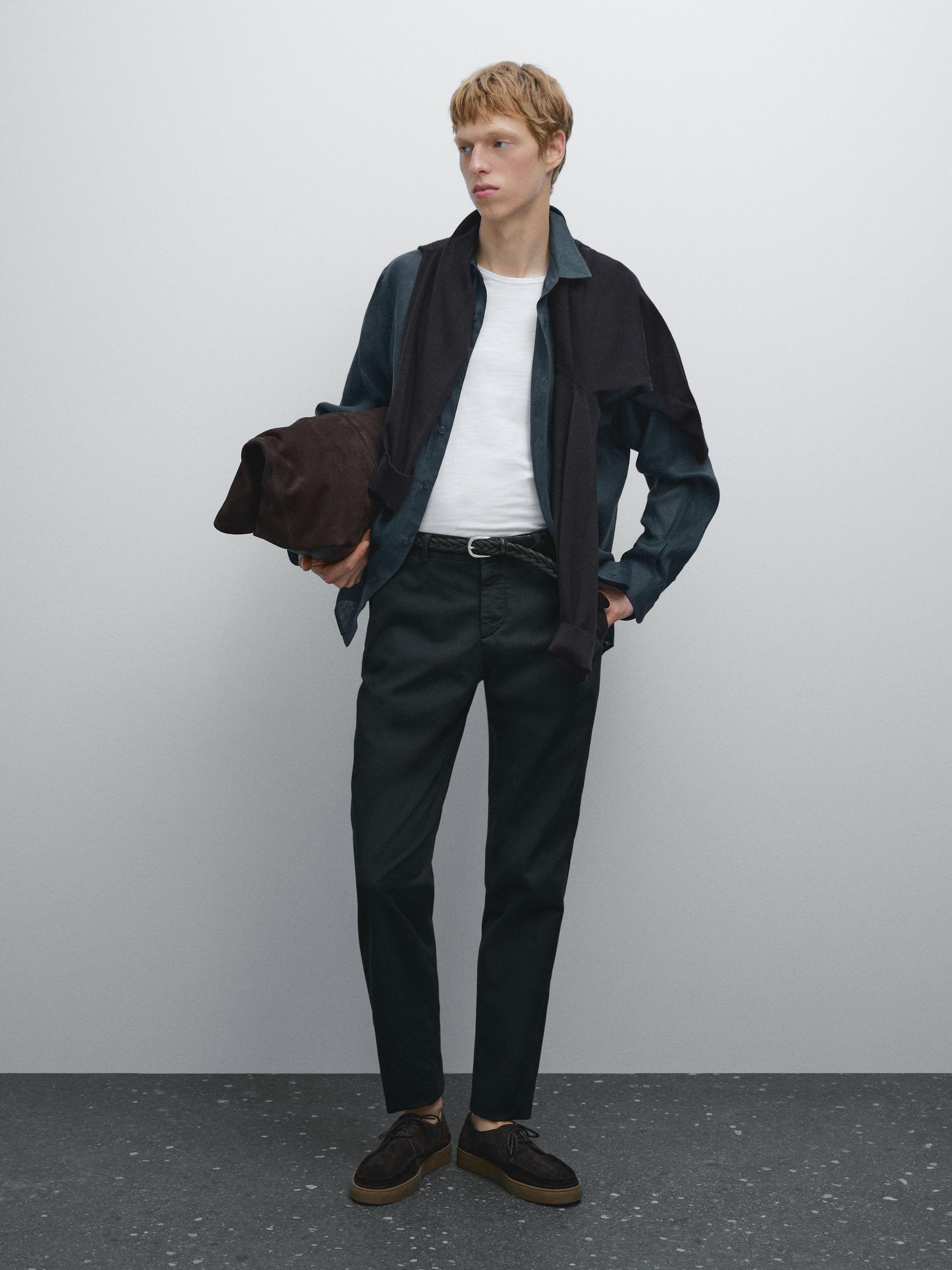 Spodnie O Kroju Slim - Granatowy - 46 - Massimo Dutti - Mężczyzna