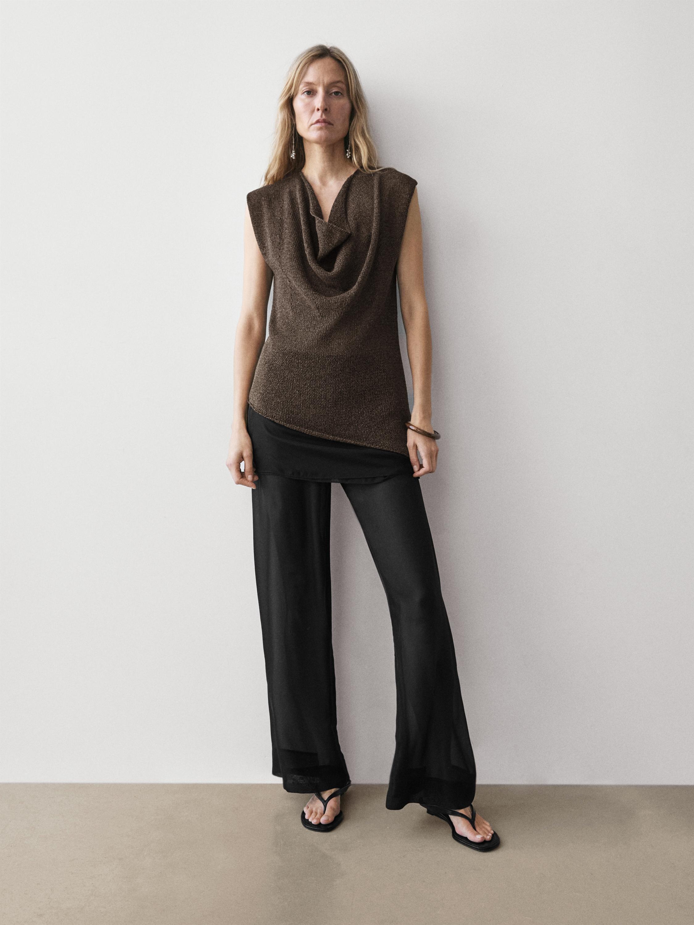 Asymmetric cowl neck top — Chocolate