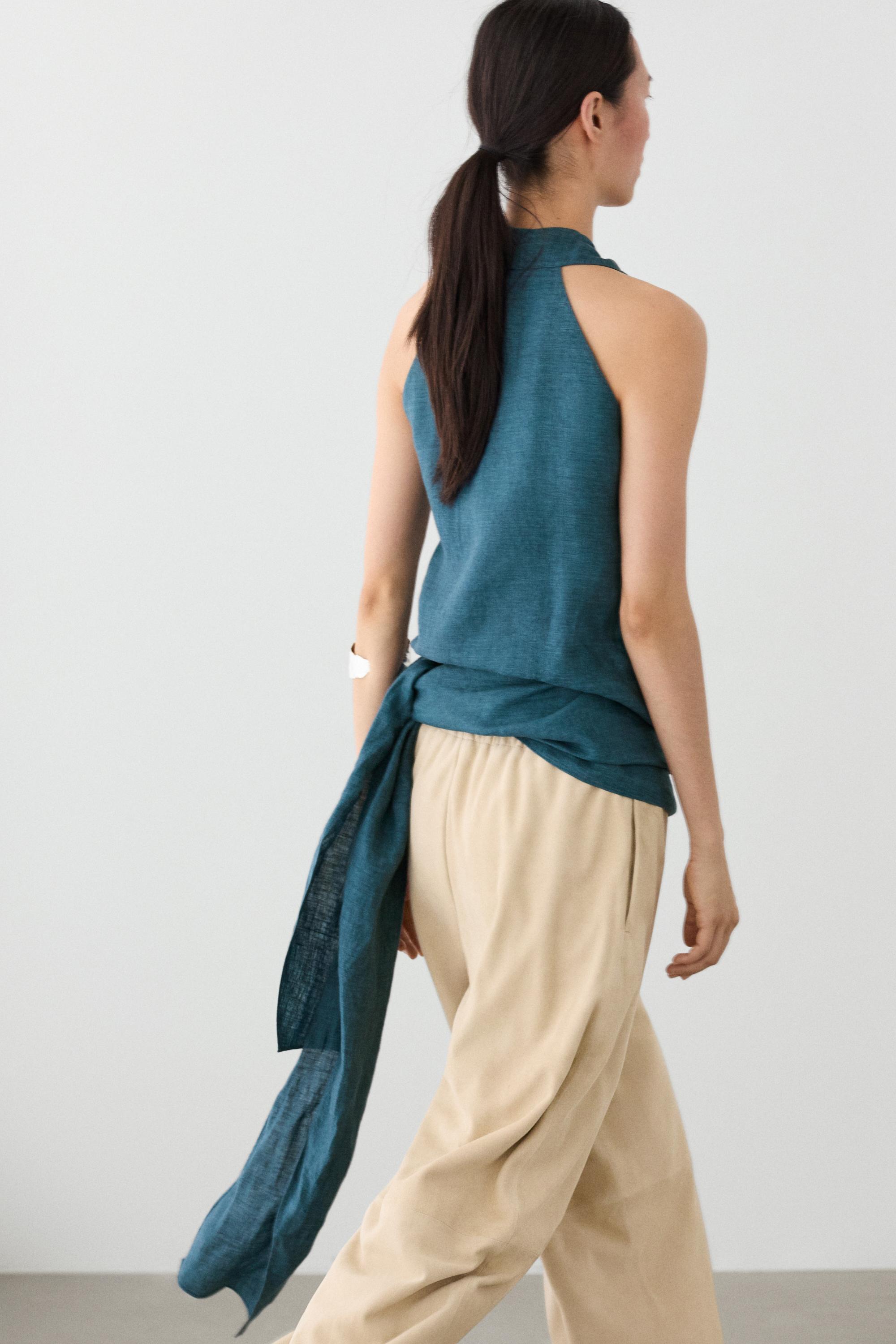 100% linen surplice top with tie detail
