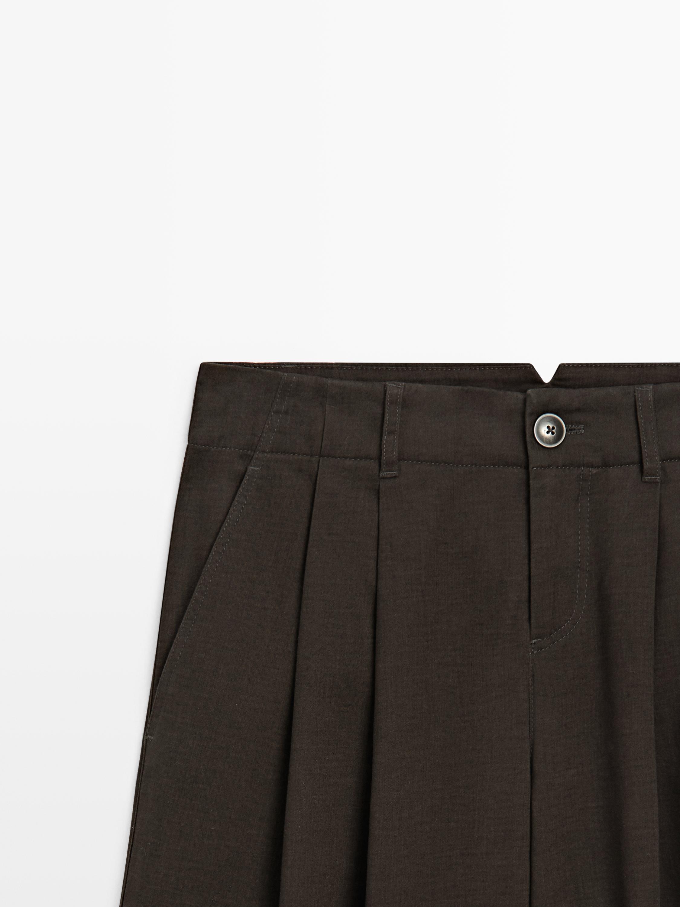 Wide-leg trousers with darts — CAMEL