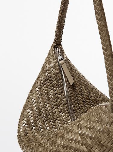 Mid-sized braided leather shoulder bag — KHAKI 6