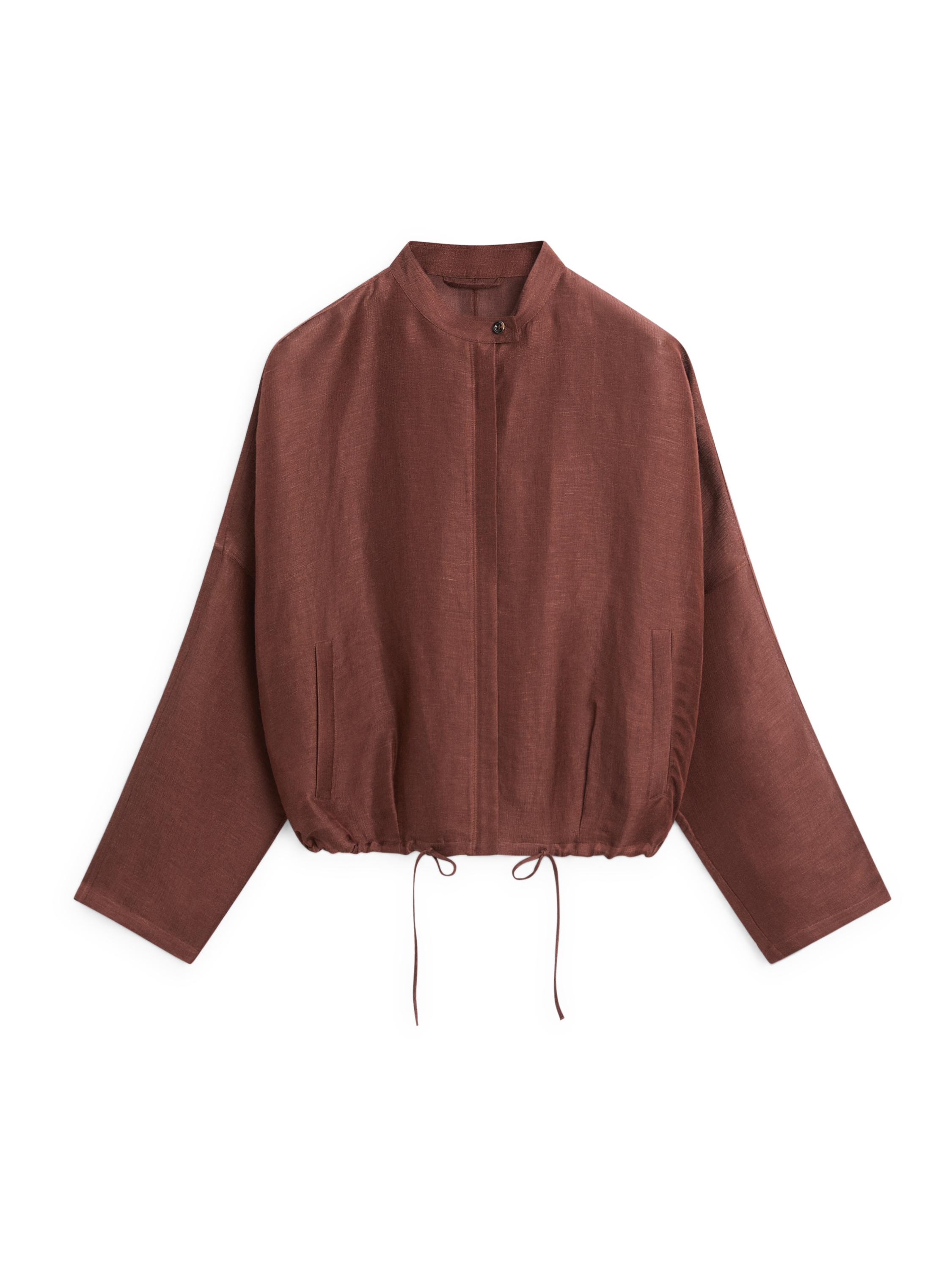 Linen blend bomber jacket — BROWN