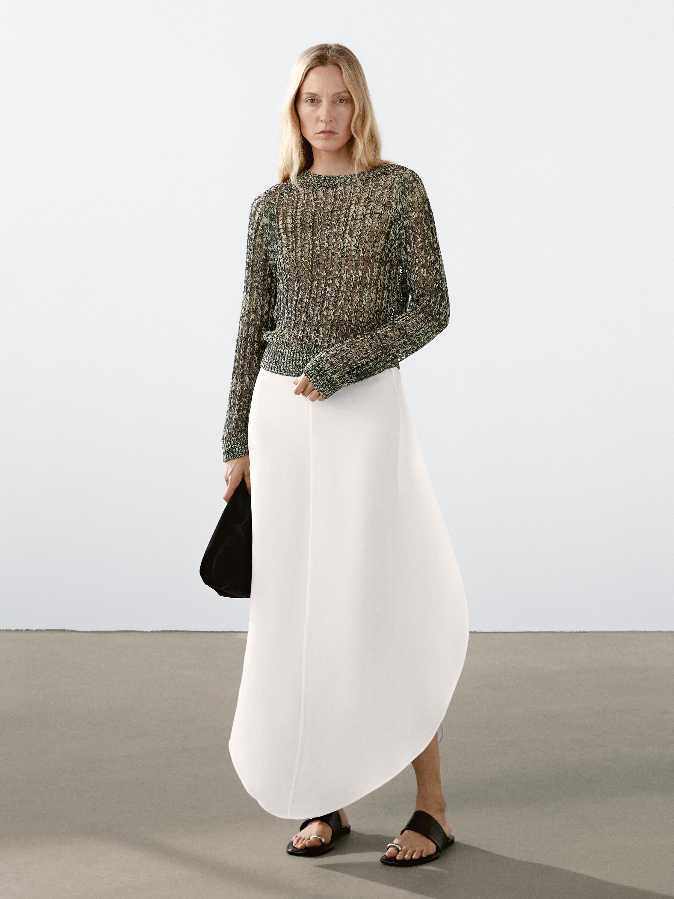 Pull en maille ajourée de coton mélangé