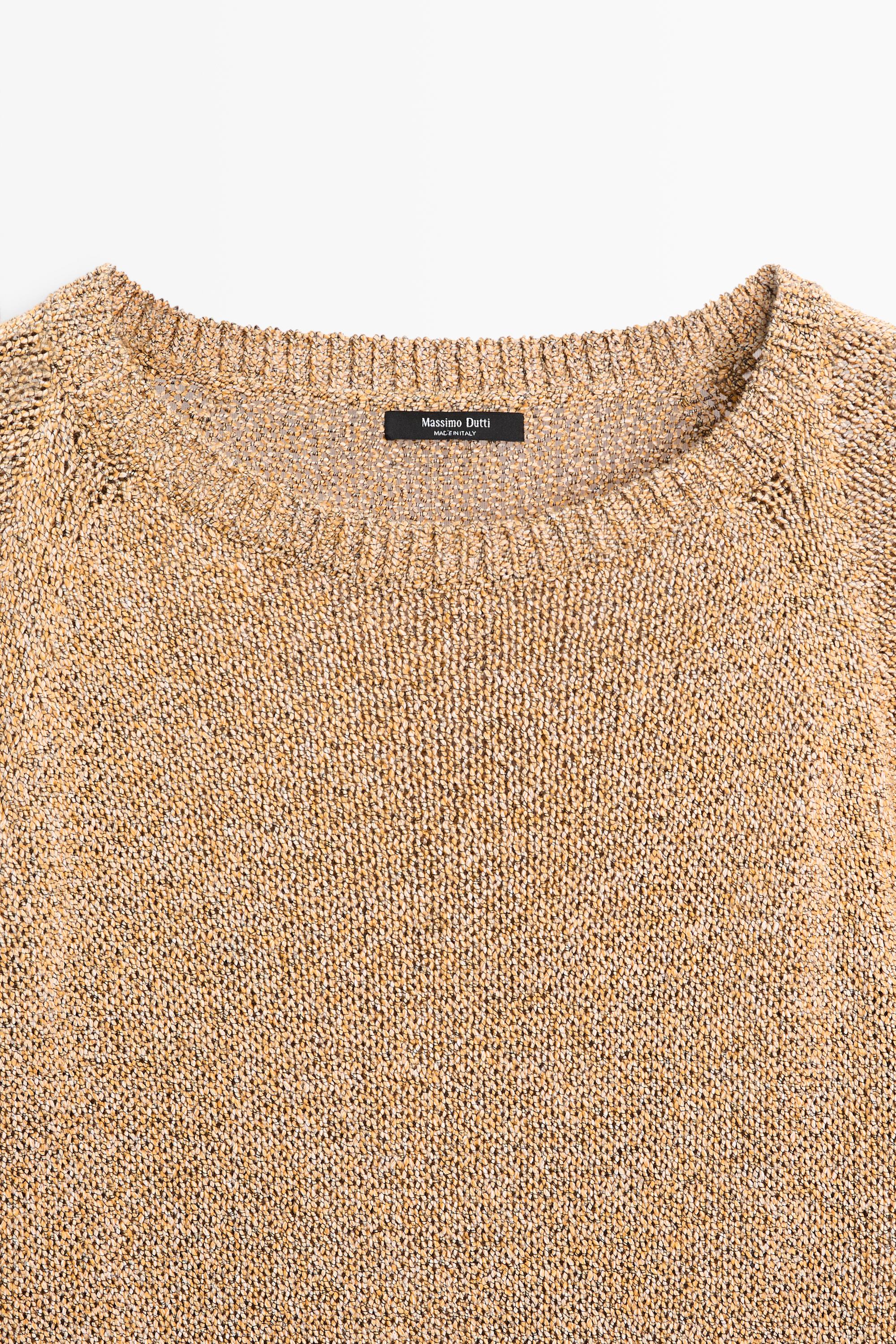 Cotton blend heathered knit sweater — Tobacco brown