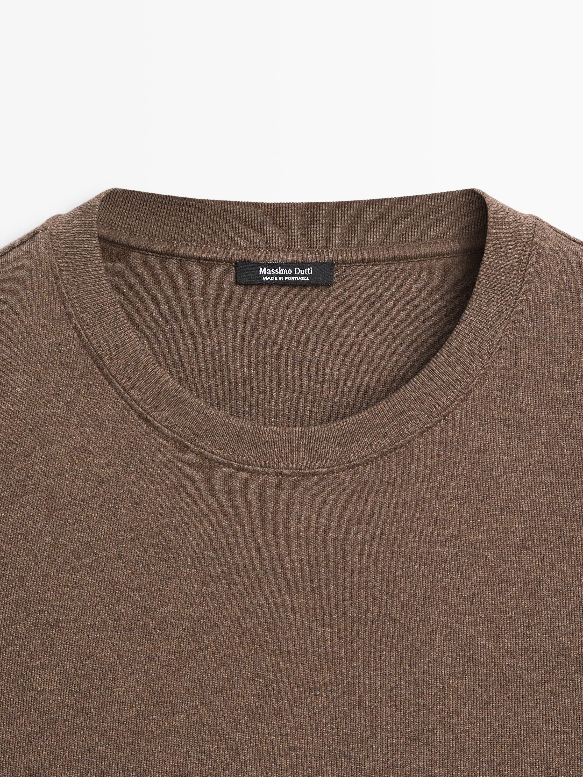 100% cotton interlock crew neck T-shirt — BROWN MARL