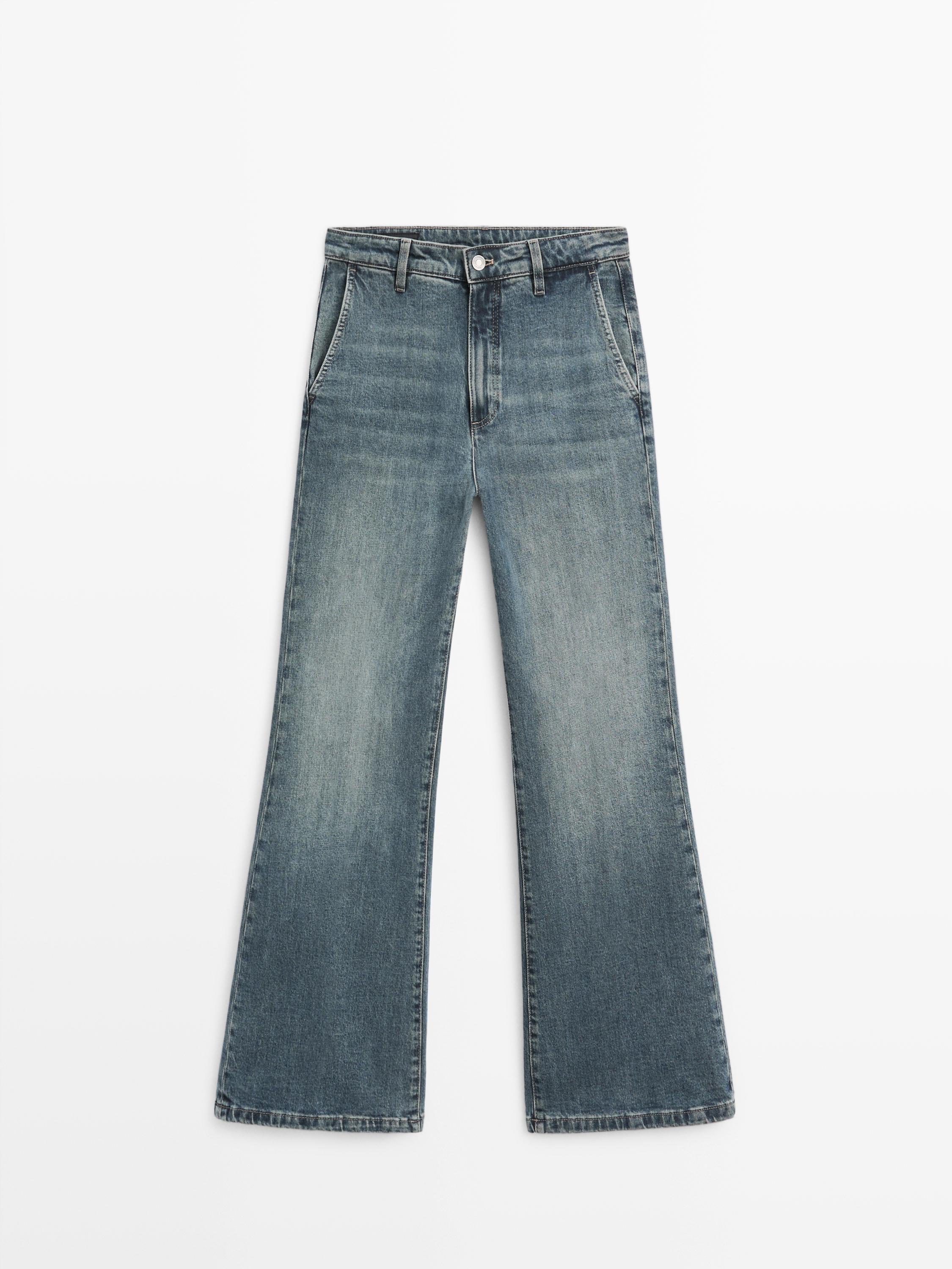 Mid-rise bell bottom jeans — MEDIUM BLUE