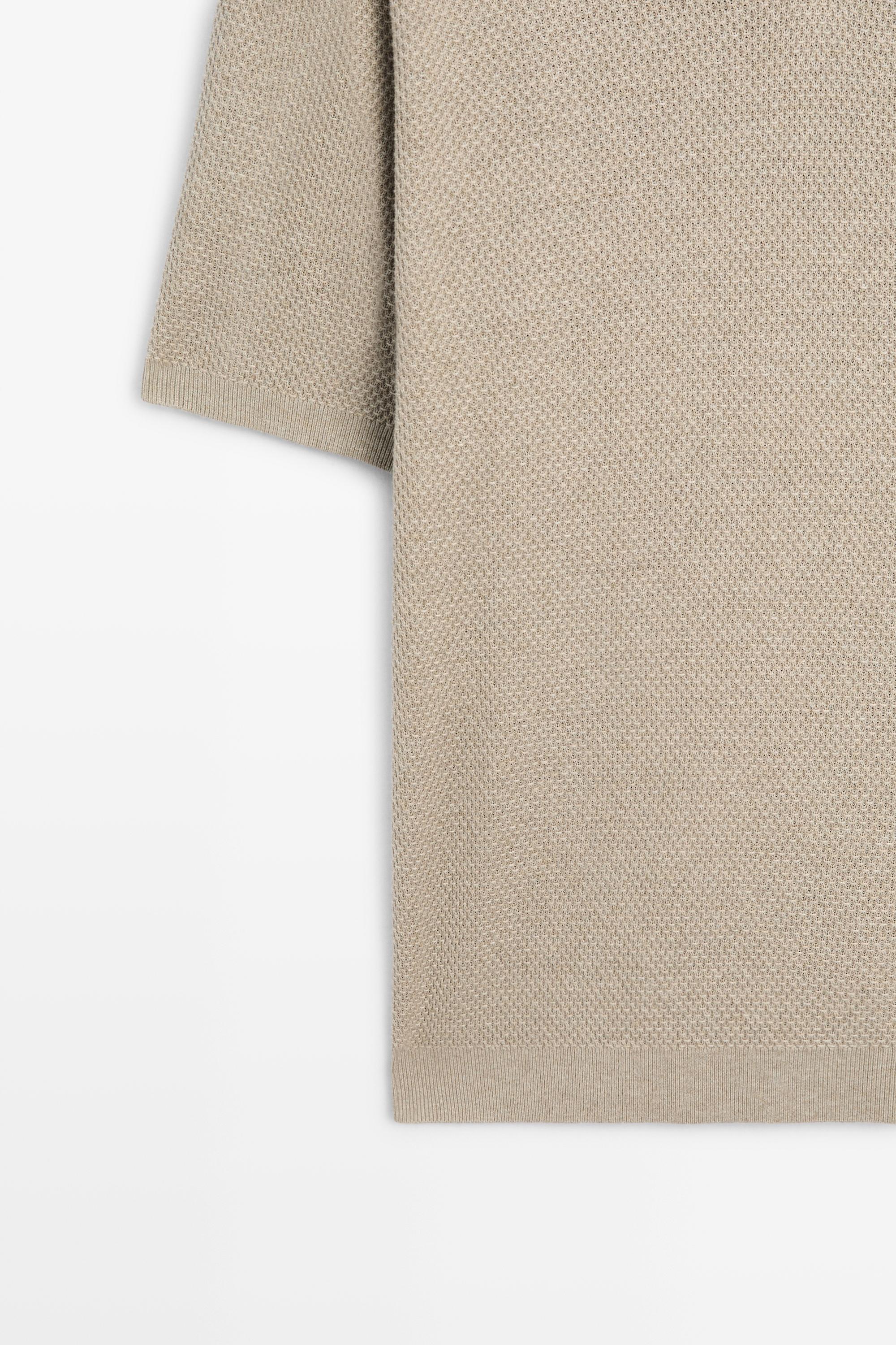 Cotton blend knit V-neck polo shirt — Washed