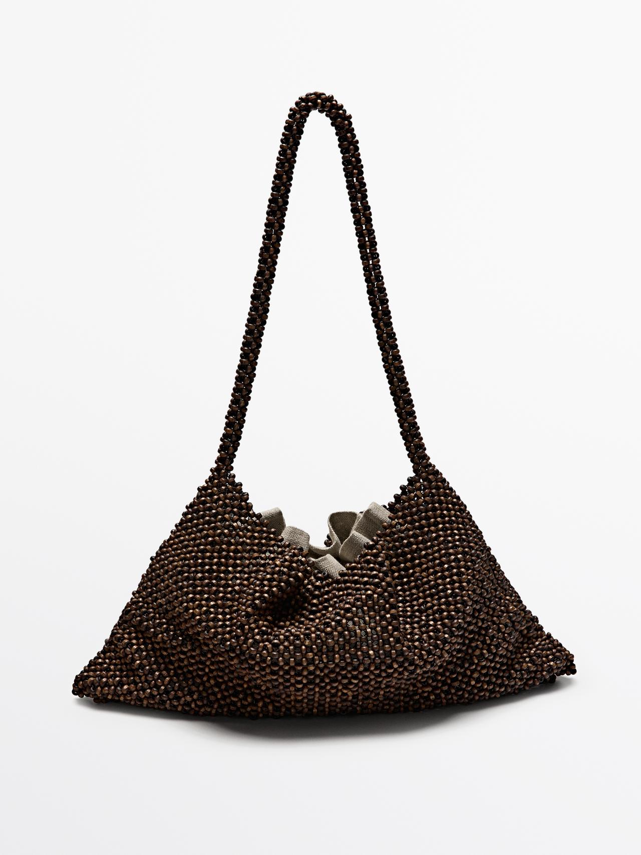 Massimo Dutti - Dame - Skuldertaske I Træ - Brun - 01