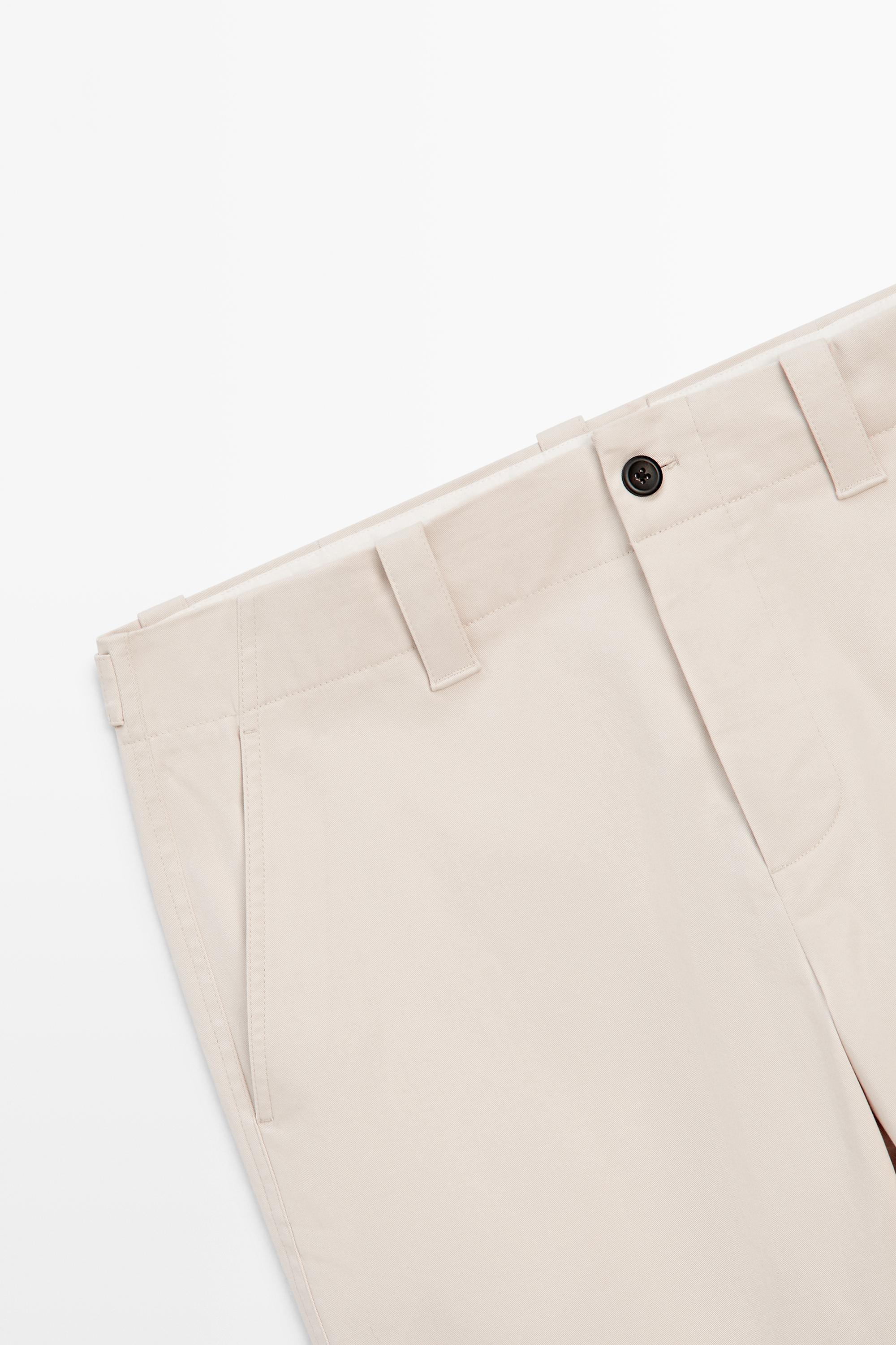 Cotton blend pants with waist detail — BEIGE