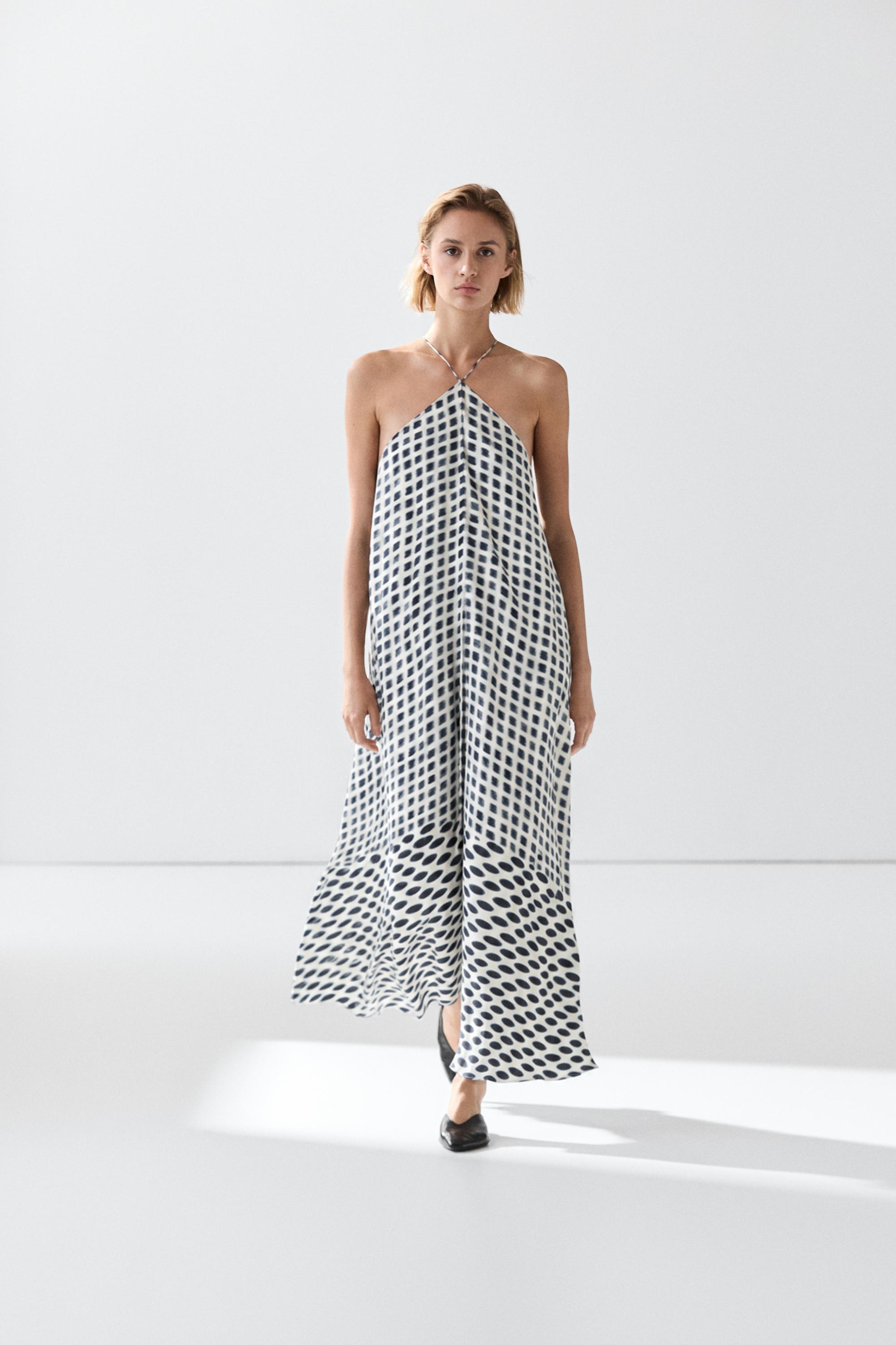 Printed flared midi dress — WHITE