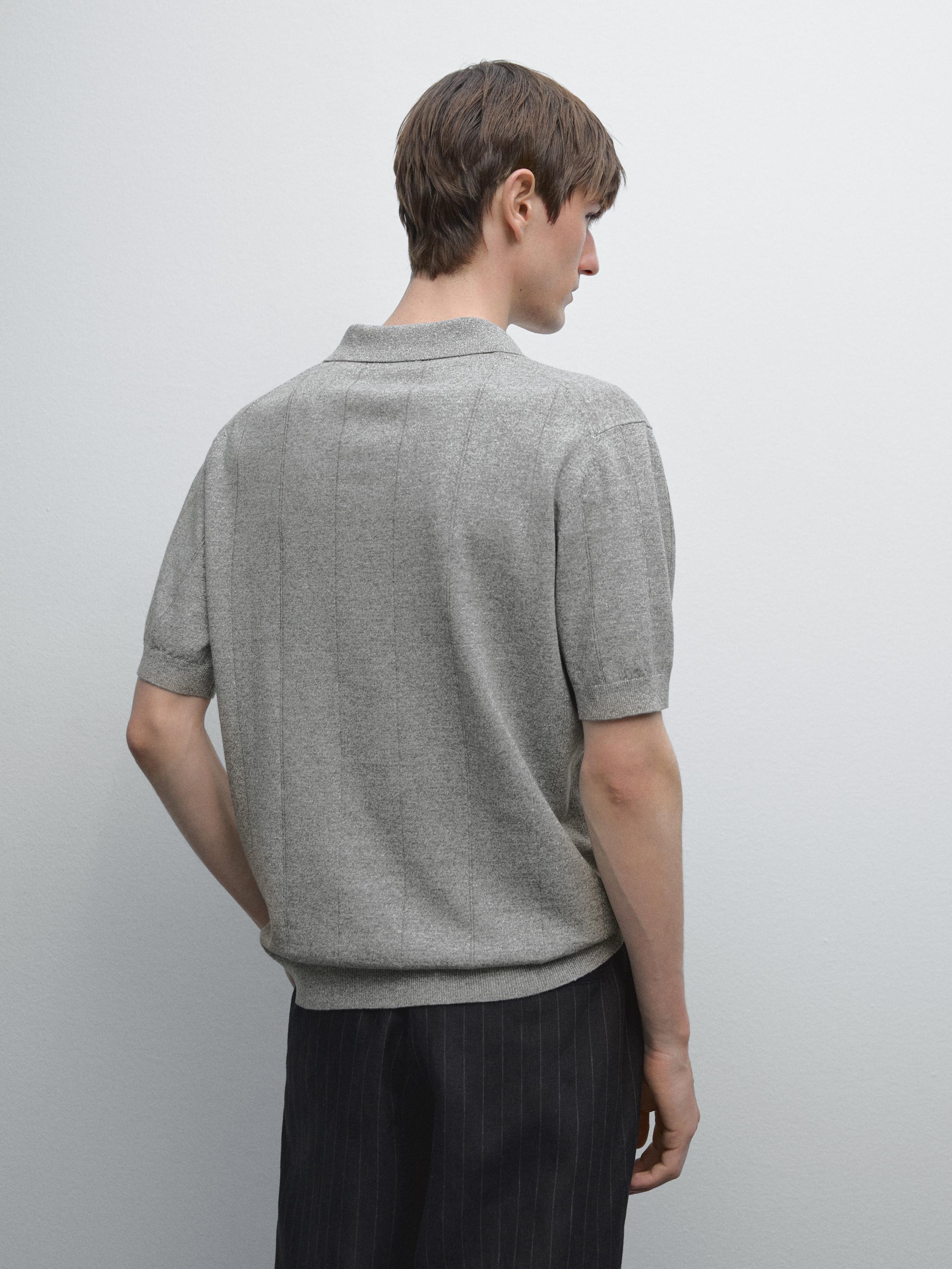 Striped knitted polo shirt with linen