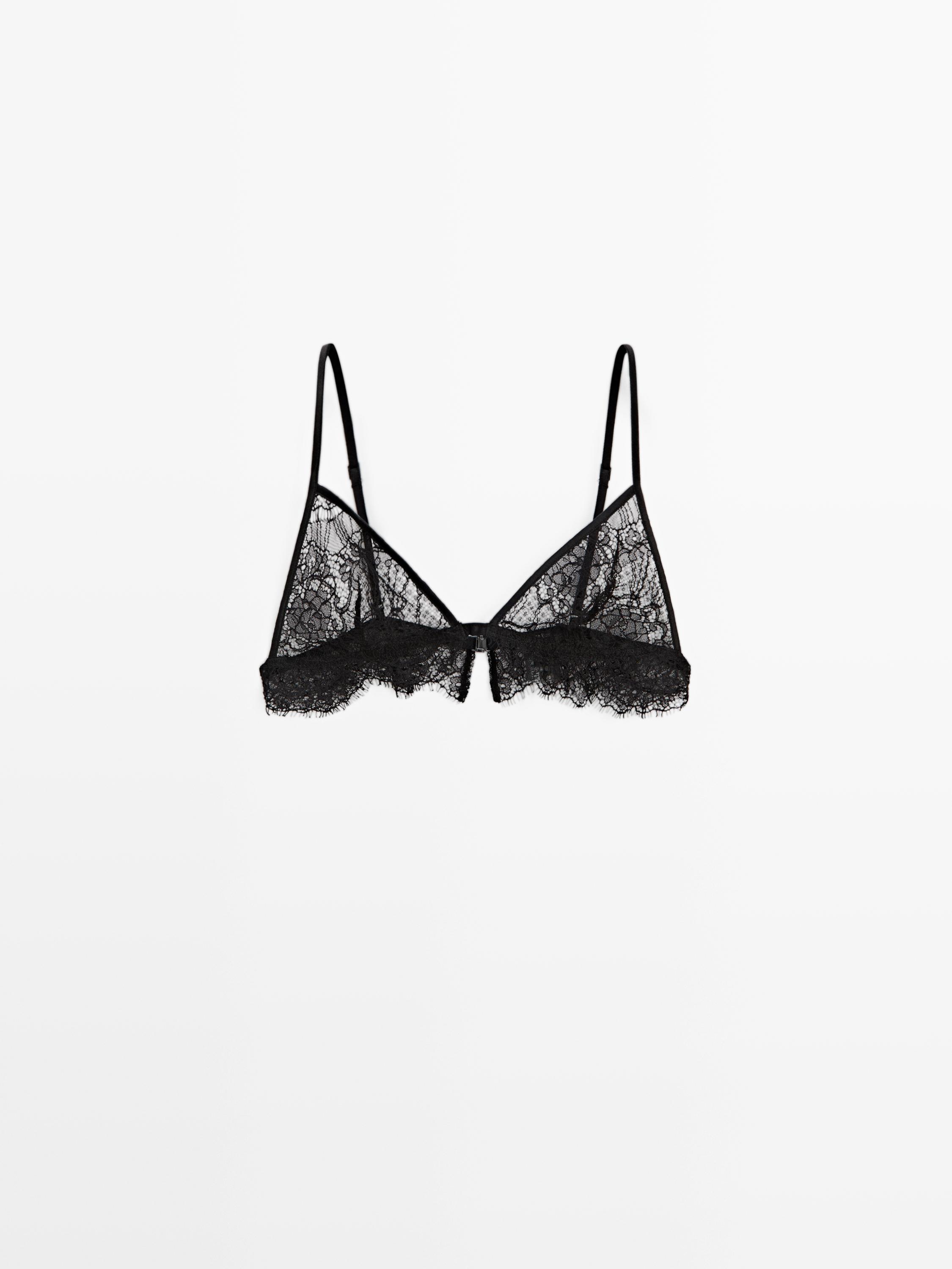 Lace cotton blend bralette — BLACK