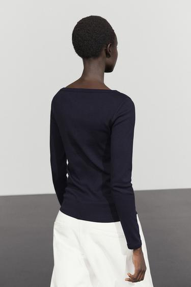 Long Sleeve Boat Neck T-shirt — NAVY BLUE 5