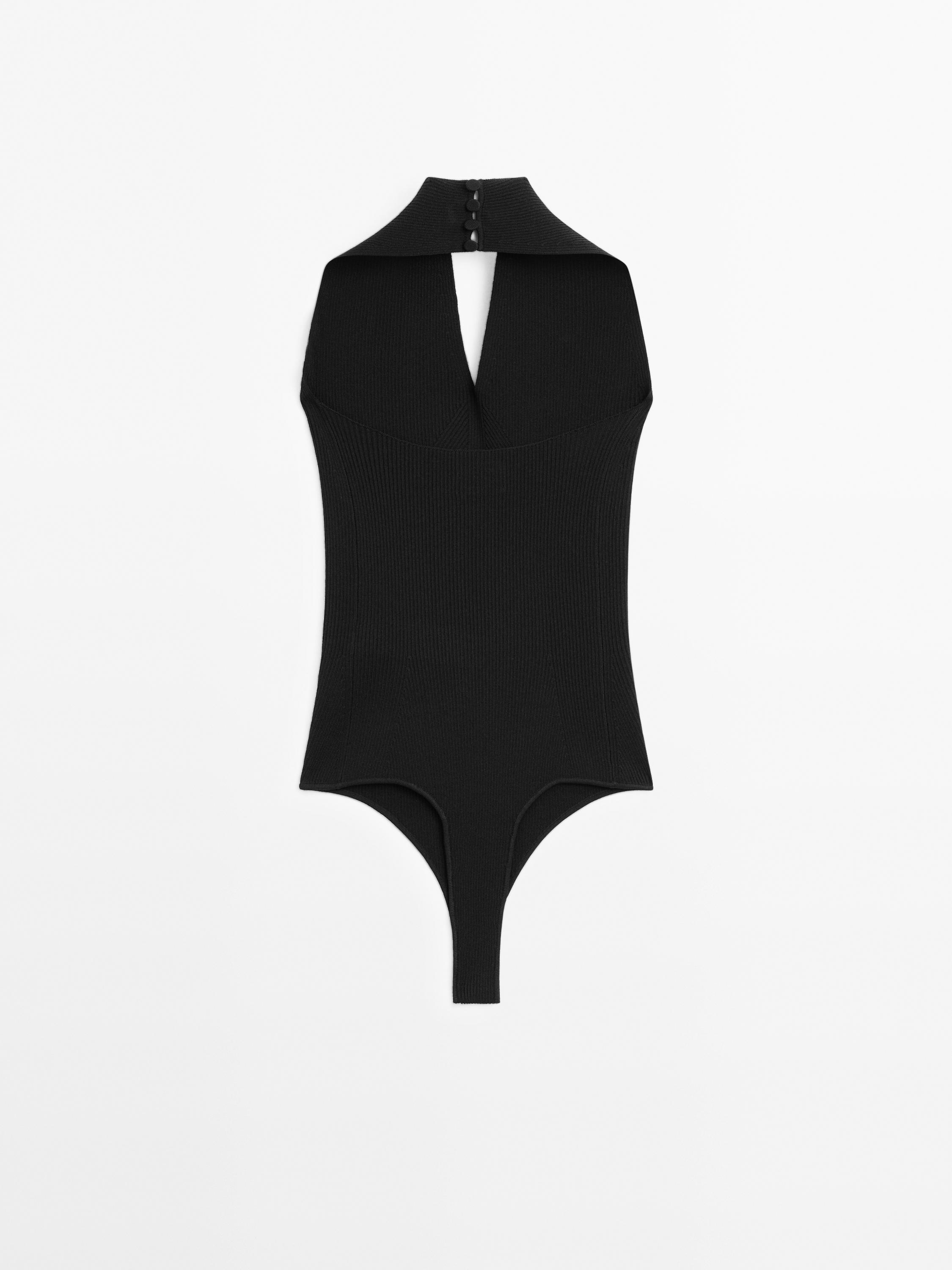 Knit halter bodysuit with V-neck - STUDIO