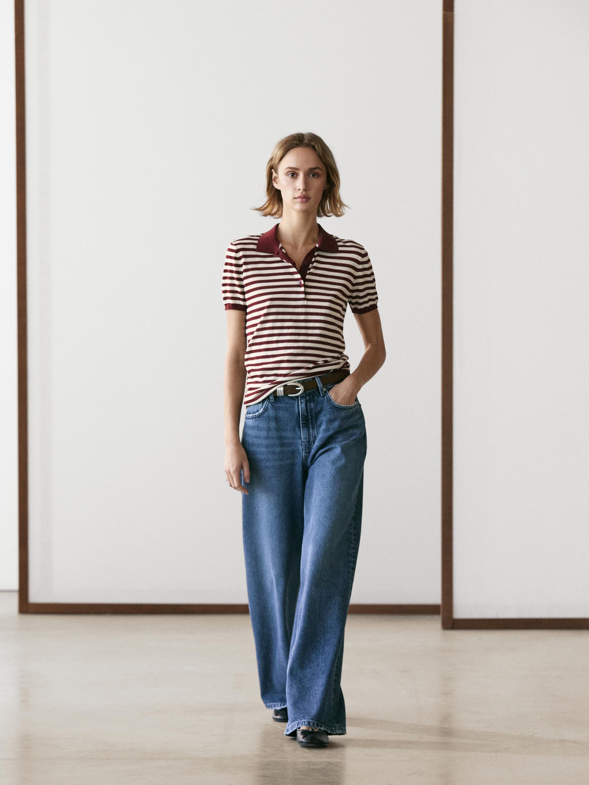 Polo A Righe In Cotone - Bordeaux - M - Massimo Dutti - Femminile