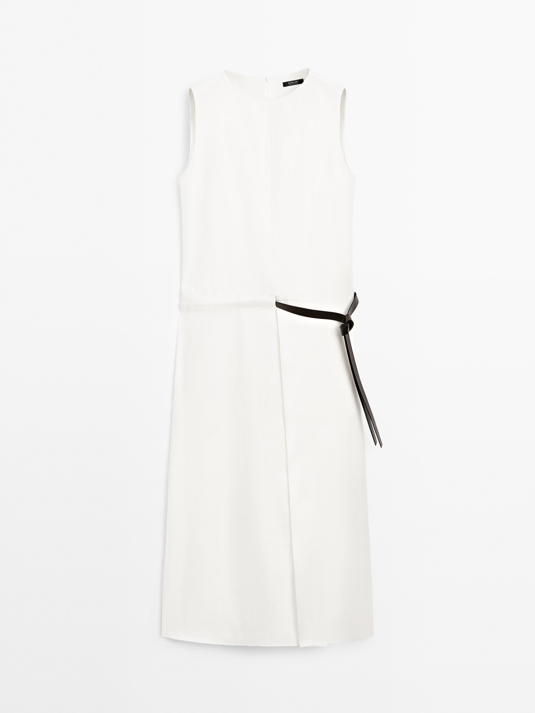 Vestido midi detalle cinturón con algodón