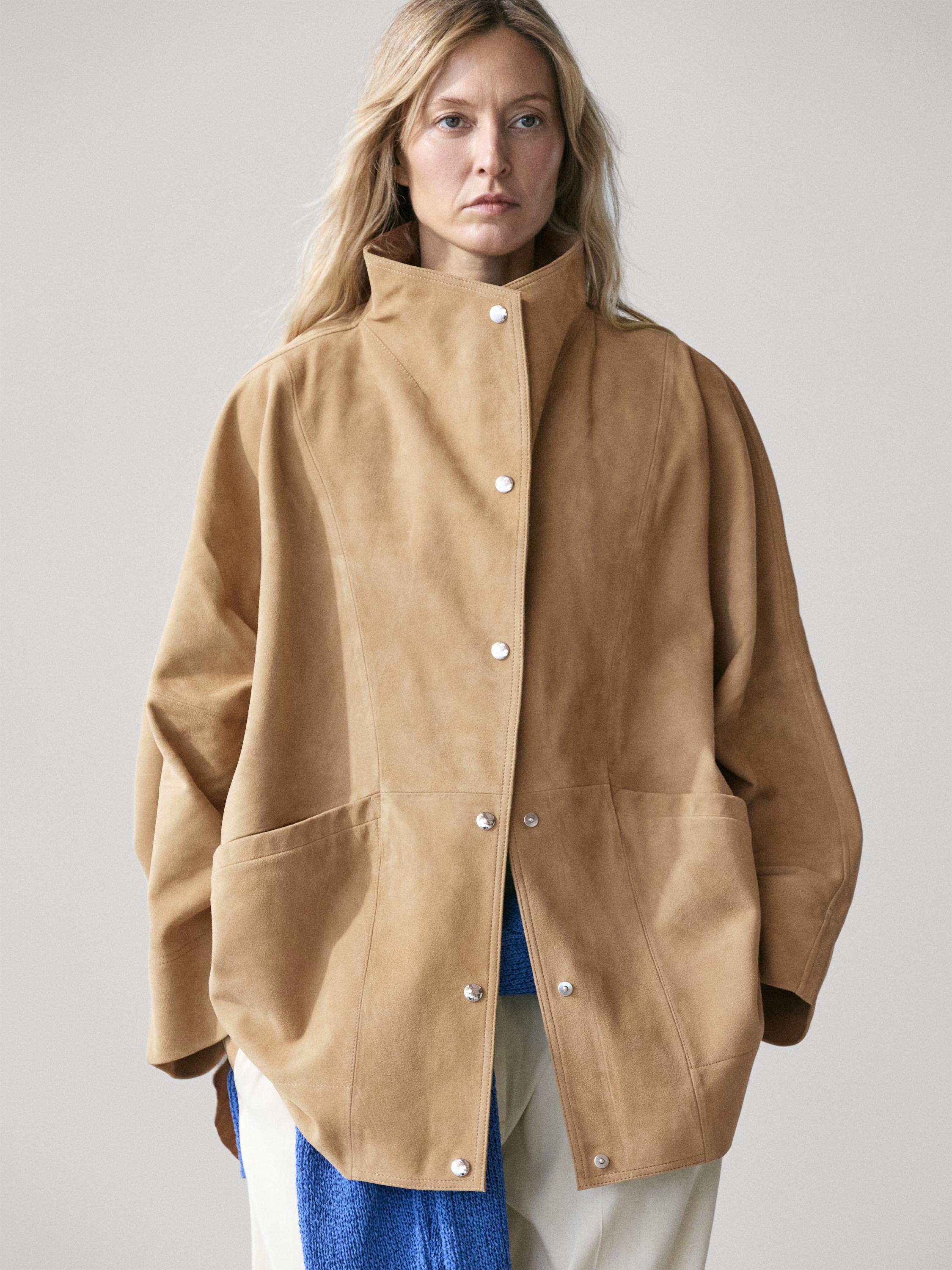 Oversize suede leather jacket — SAND